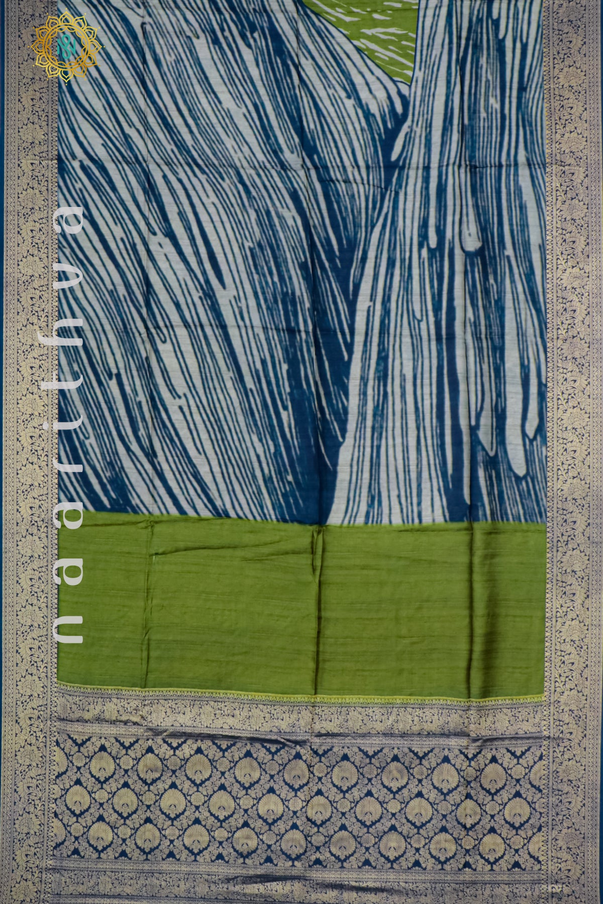 GREEN WITH PEACOCK BLUE - SEMI CREPE SILK