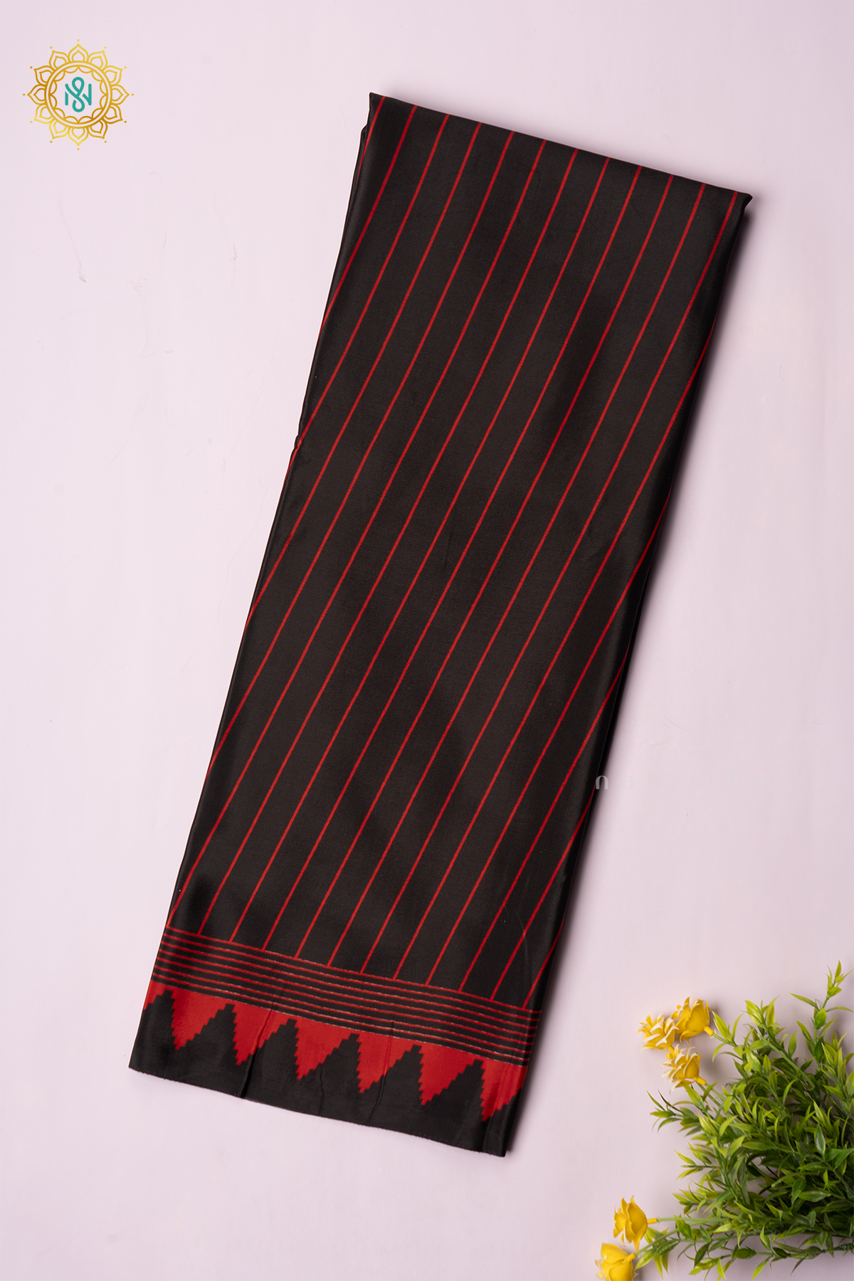 BLACK WITH RED - SATIN CREPE