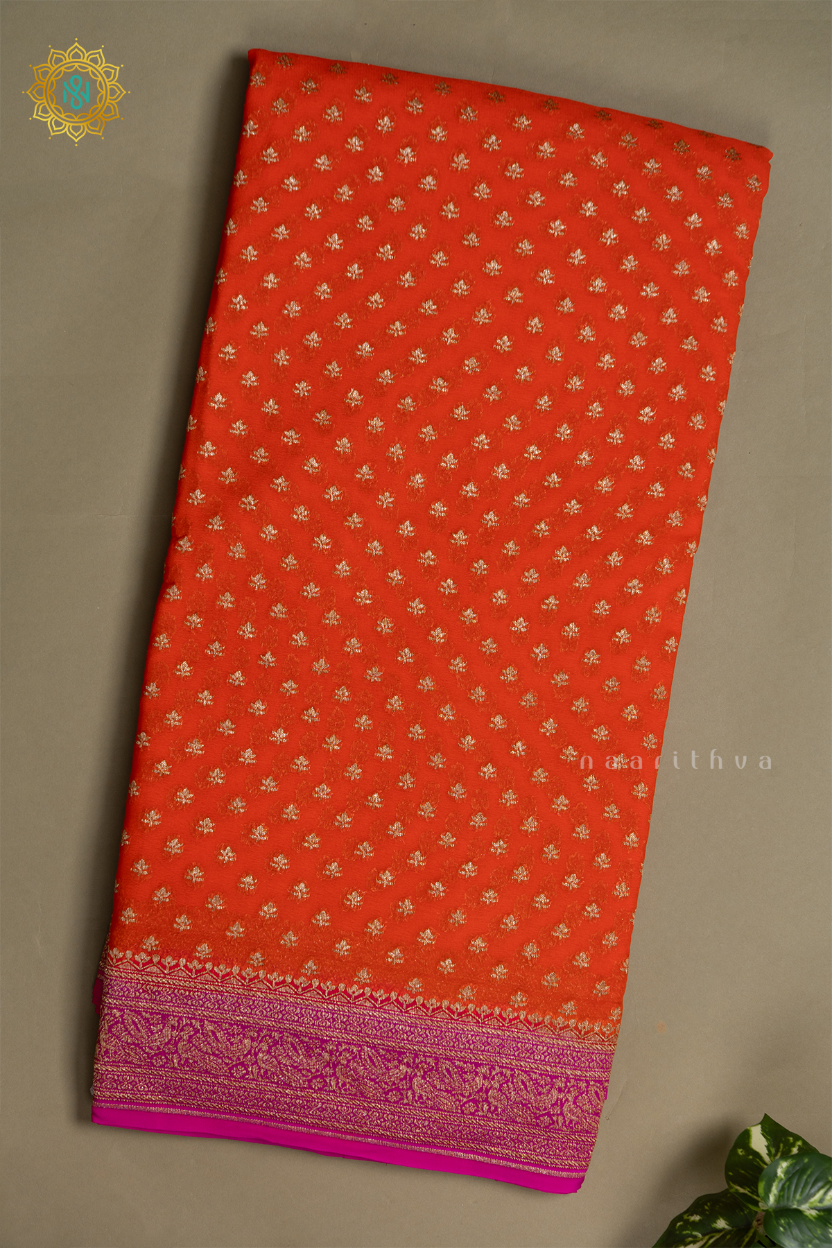 ORANGE WITH PINK - PURE BANARASI KHADDI GEORGETTE