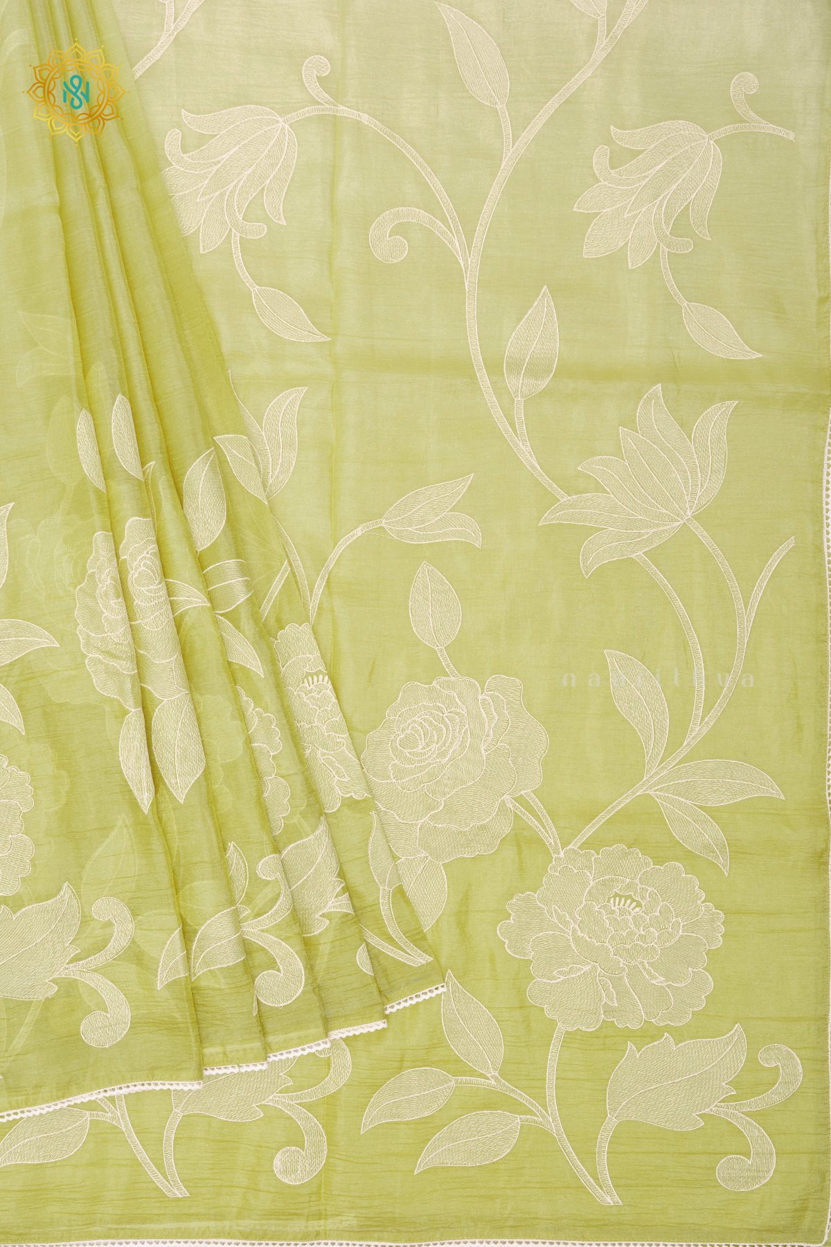 LEMON GREEN - CRUSH TISSUE WITH EMBROIDERY