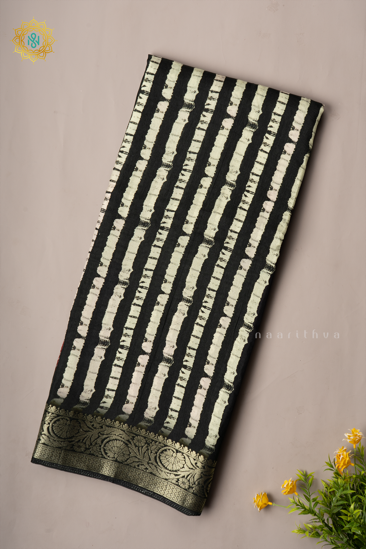 BLACK WITH RED - SEMI CREPE SILK