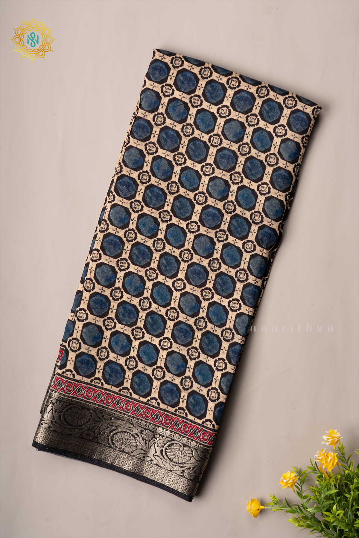 BLACK WITH RED - SEMI CREPE SILK