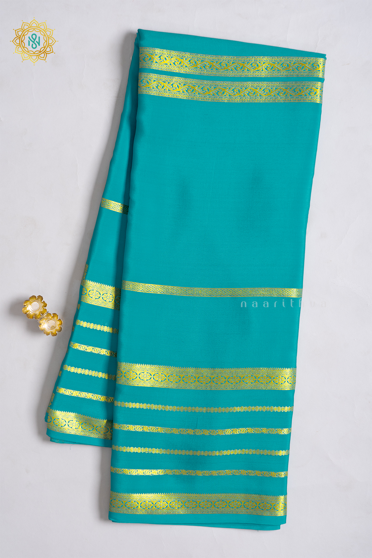 AQUA BLUE - PURE MYSORE CREPE SILK