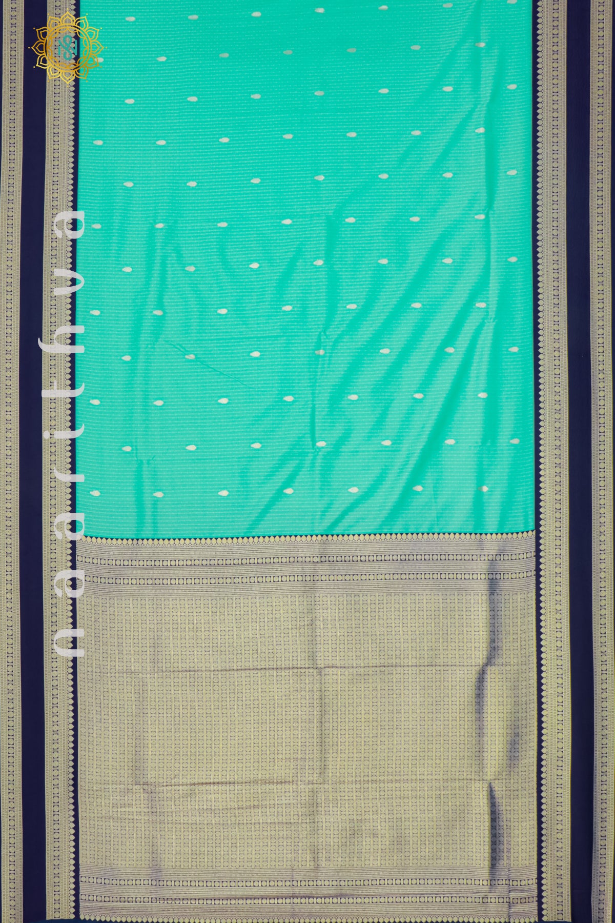 PRE-BOOKING - AQUA GREEN WITH NAVY BLUE - SEMI SILK