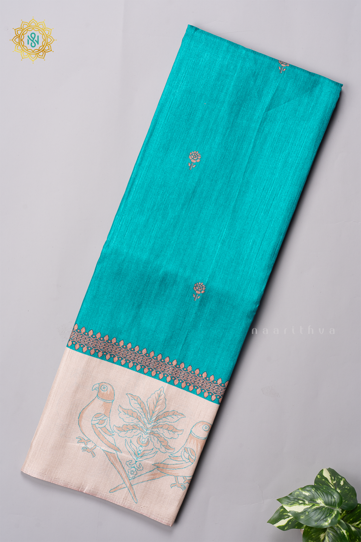 AQUA BLUE WITH OFF WHITE - SEMI TUSSAR