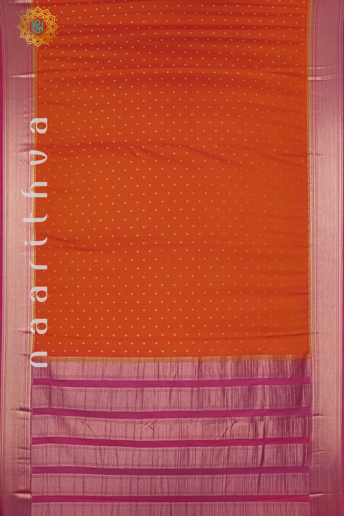 ORANGE WITH PINK - SEMI MYSORE CREPE SILK