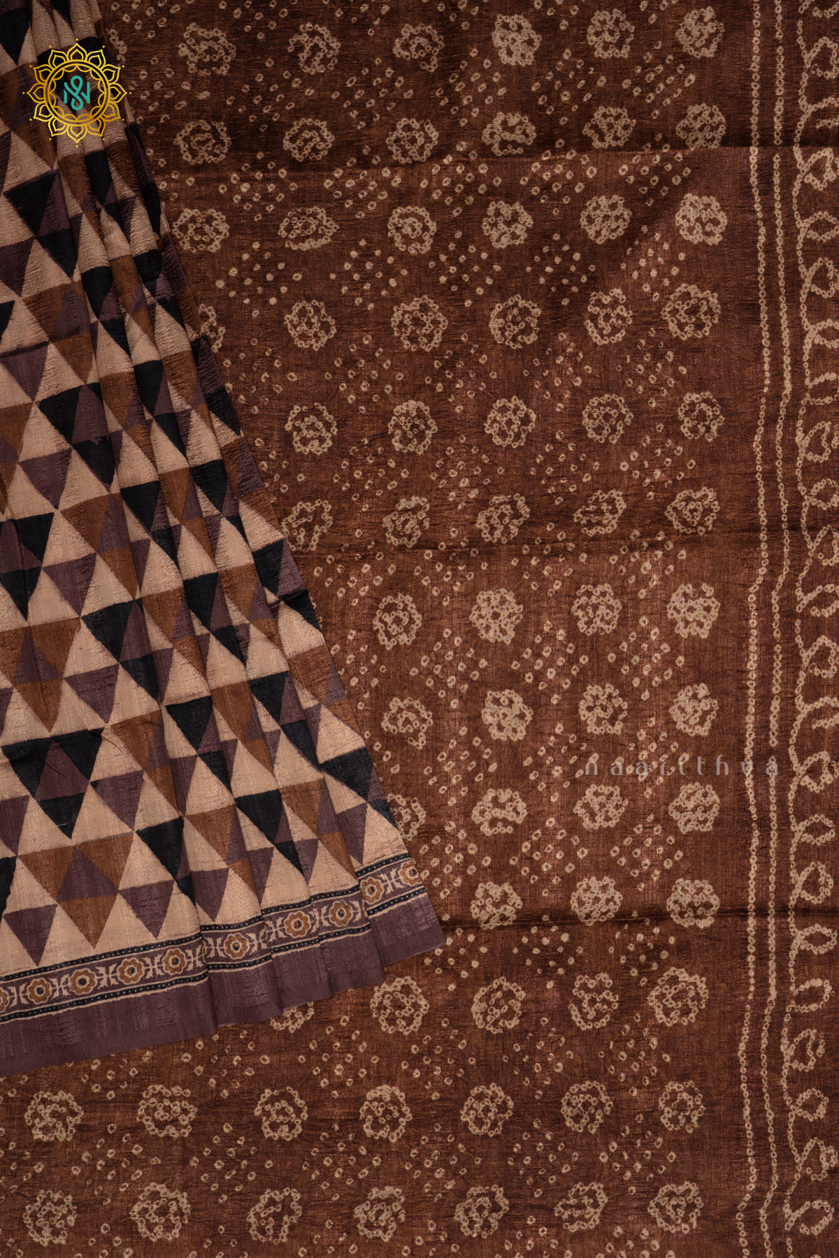 Light Brown Semi Gicha Tussar Silk Saree With Printed Body, Pallu And Blouse