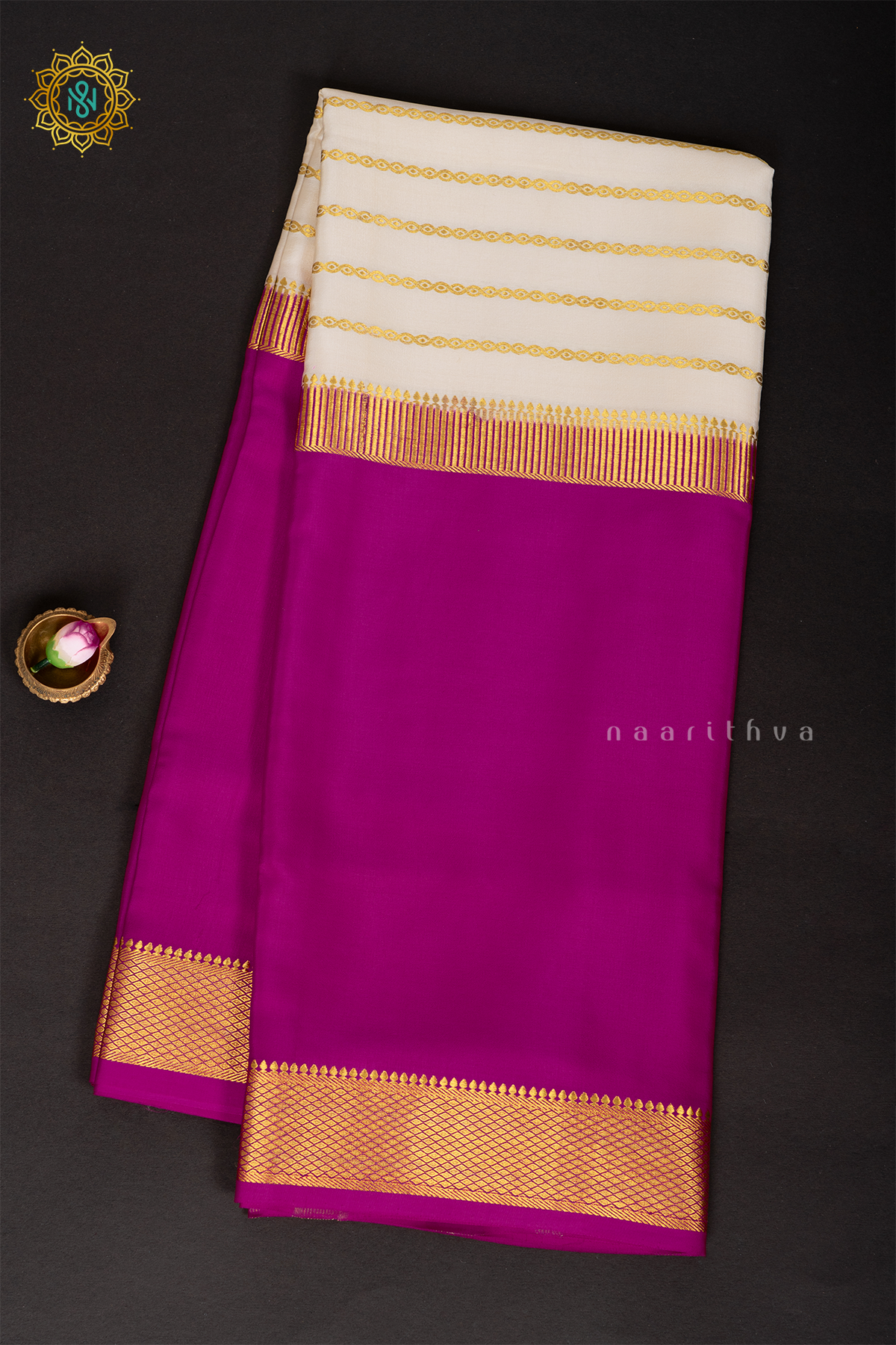 WHITE WITH PINK - PURE MYSORE CREPE SILK