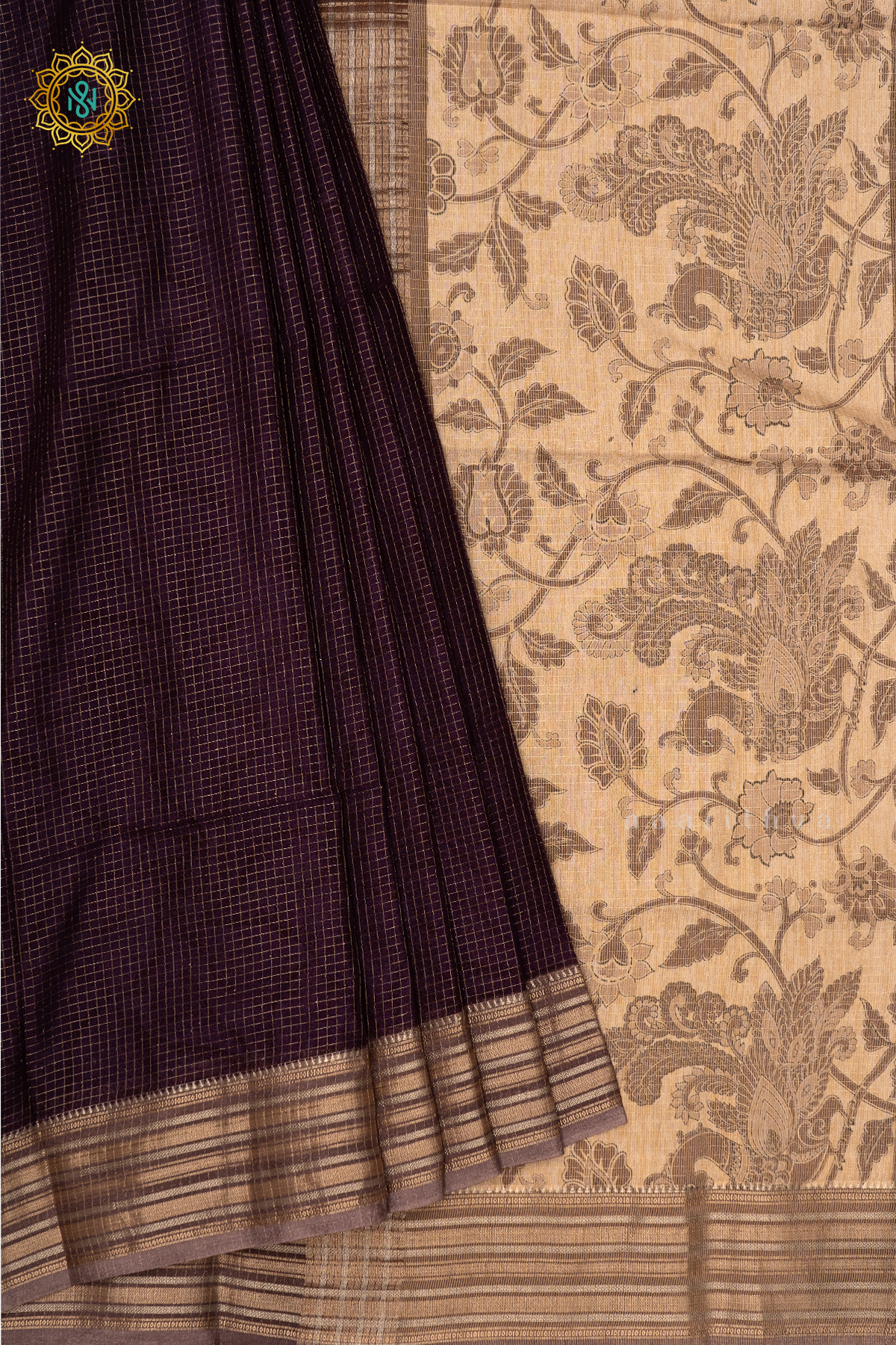 PURPLE WITH BEIGE - SEMI CREPE SILK