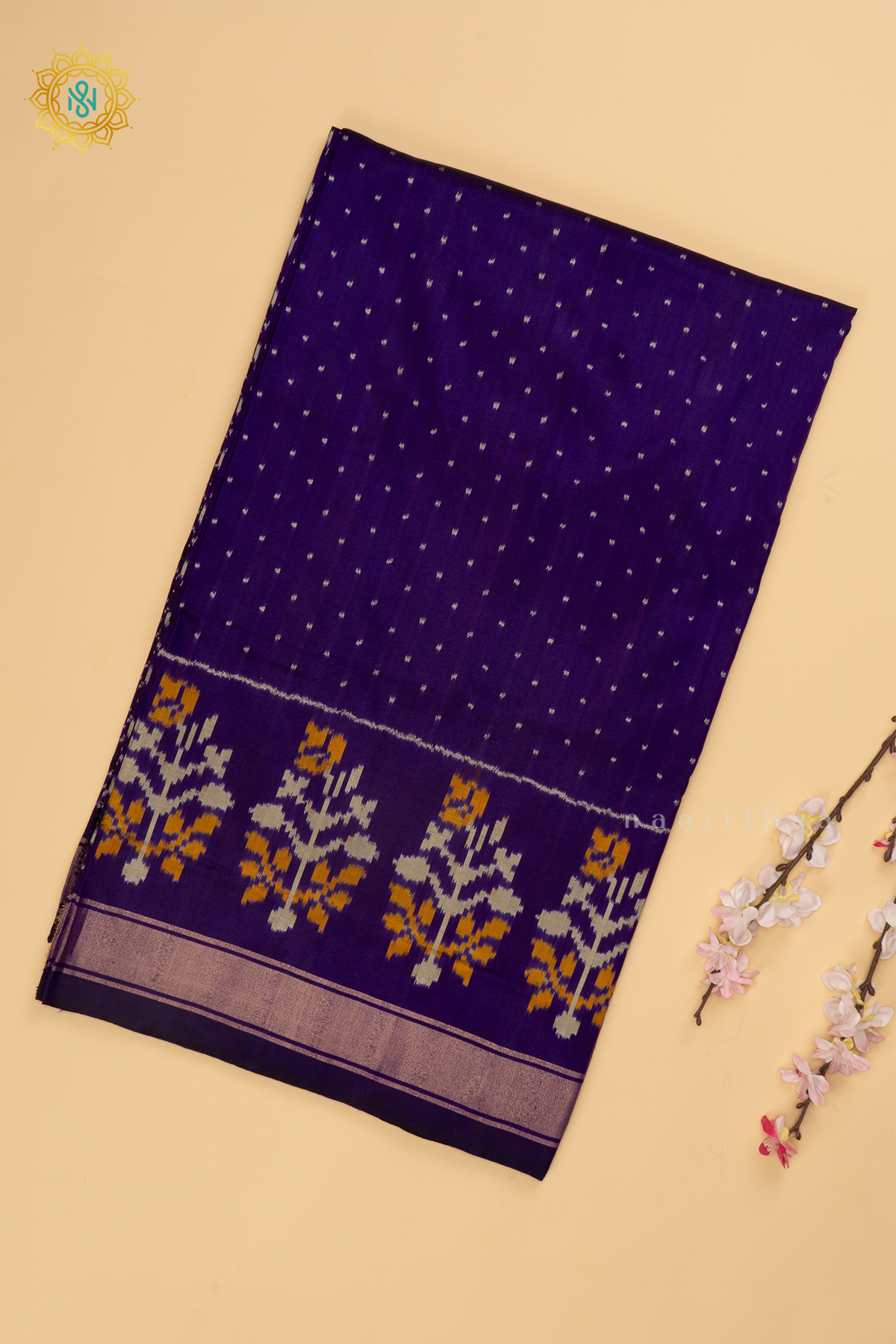 Purple Ikkat Pure Silk Saree with Patola Printed Body and Zari Border