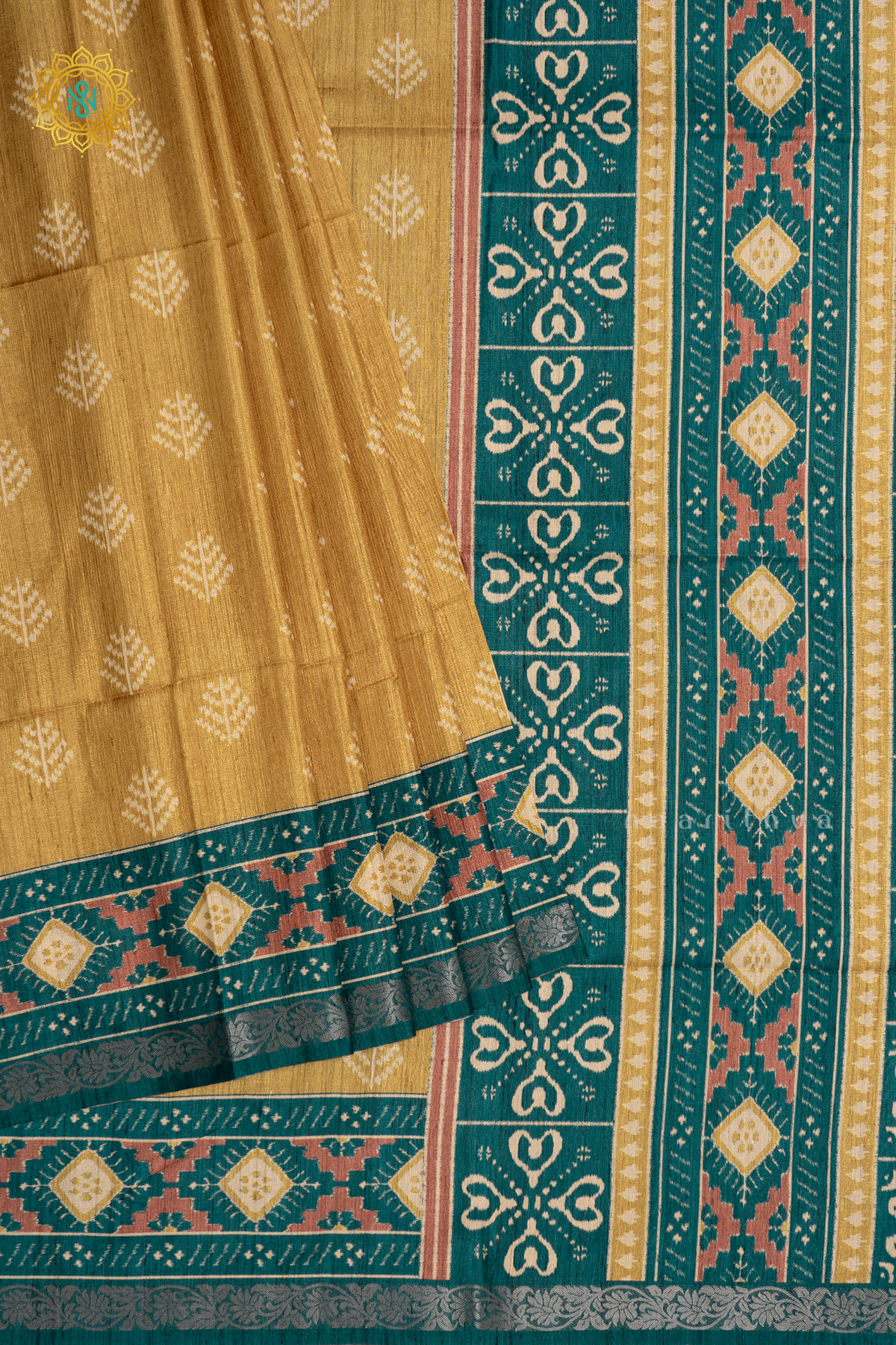 YELLOW WITH BLUE - SEMI KOTHA CREPE WITH PRINTED BODY AND ZARI BORDER