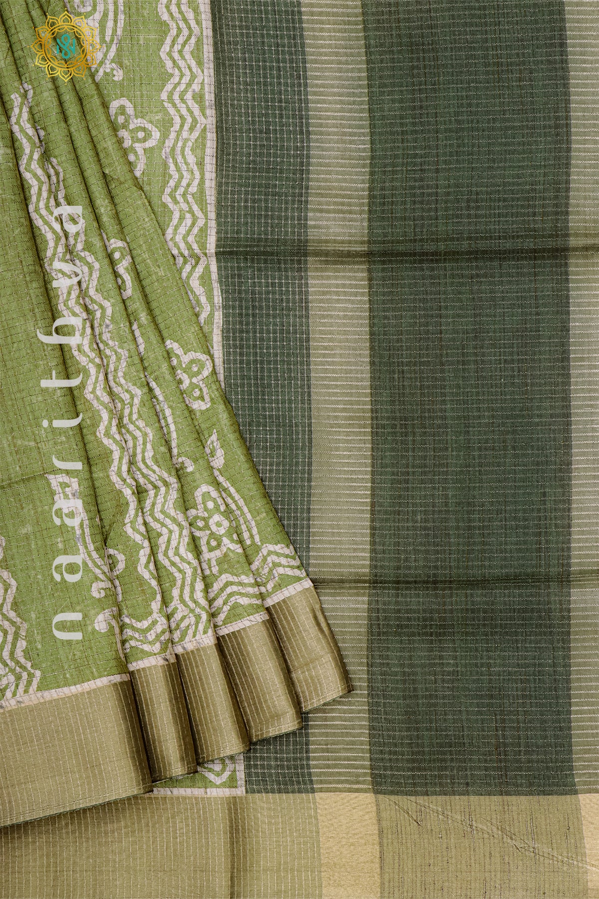 LIGHT GREEN WITH OLIVE GREEN - SEMI TUSSAR