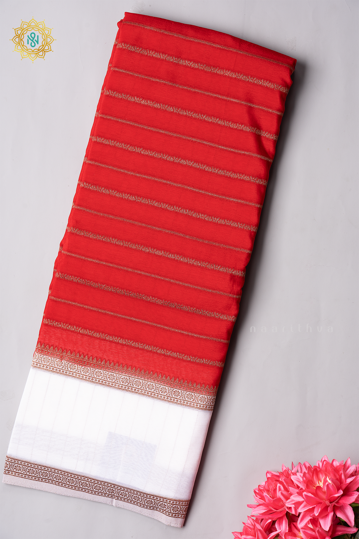 RED WITH WHITE - SEMI CREPE GEORGETTE