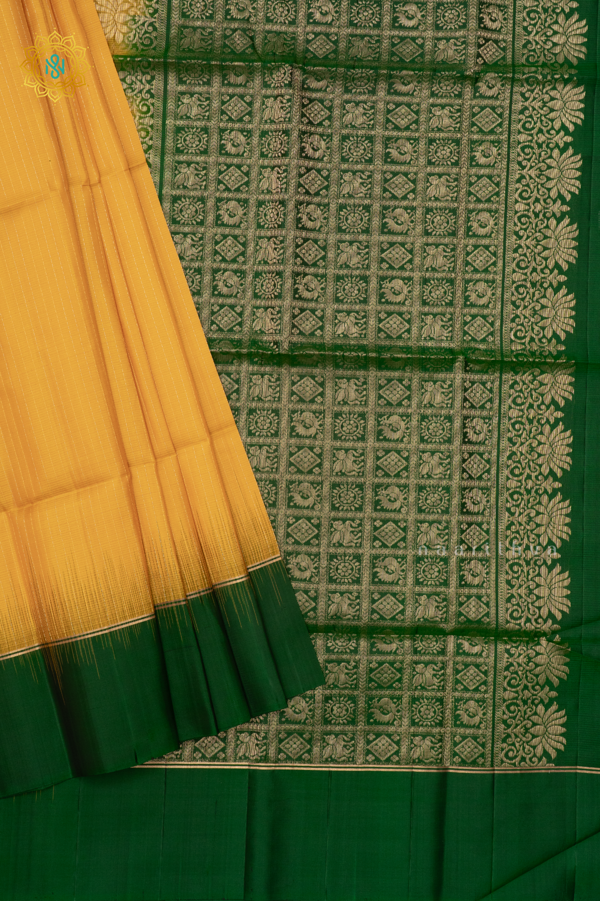 YELLOW WITH BOTTLE GREEN - PURE KANJIVARAM SOFT SILK