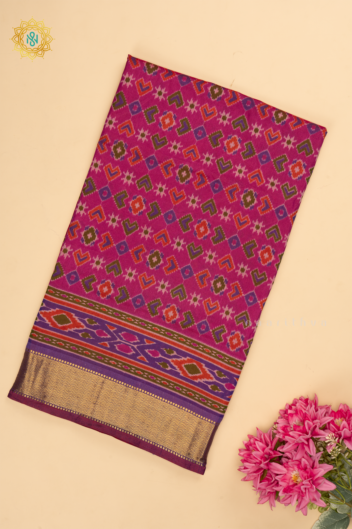 Pink with Purple - Semi Silk Saree Allover Patola Printed Body with Contrast Zari Border, Pallu and Blouse