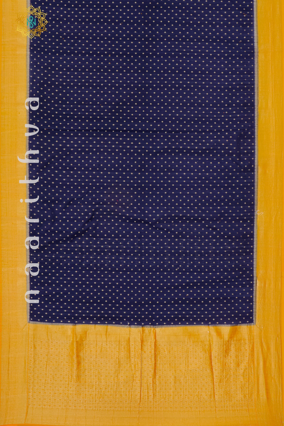 NAVY BLUE WITH YELLOW - SEMI CREPE GEORGETTE