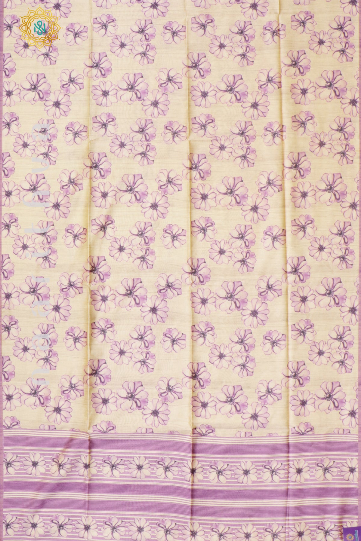 BIEGE WITH LAVENDER - SEMI TUSSAR SILK