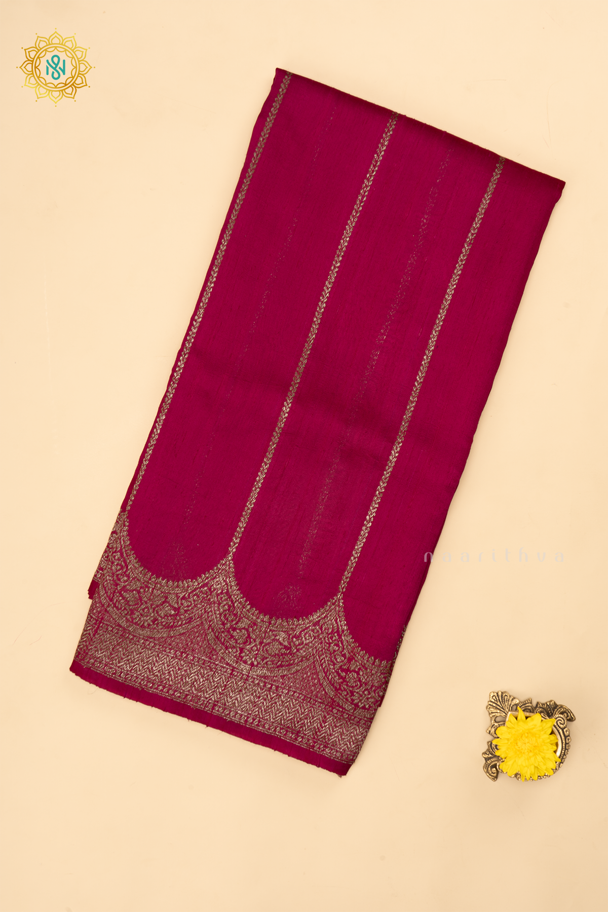 PINK - PURE BANARASI RAW SILK SAREE WITH ALLOVER  ZARI STRIPES AND SCALLOP BORDER
