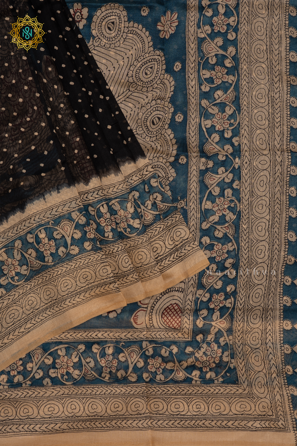 BLACK WITH BLUE AND OFF WHITE - LINEN BY COTTON