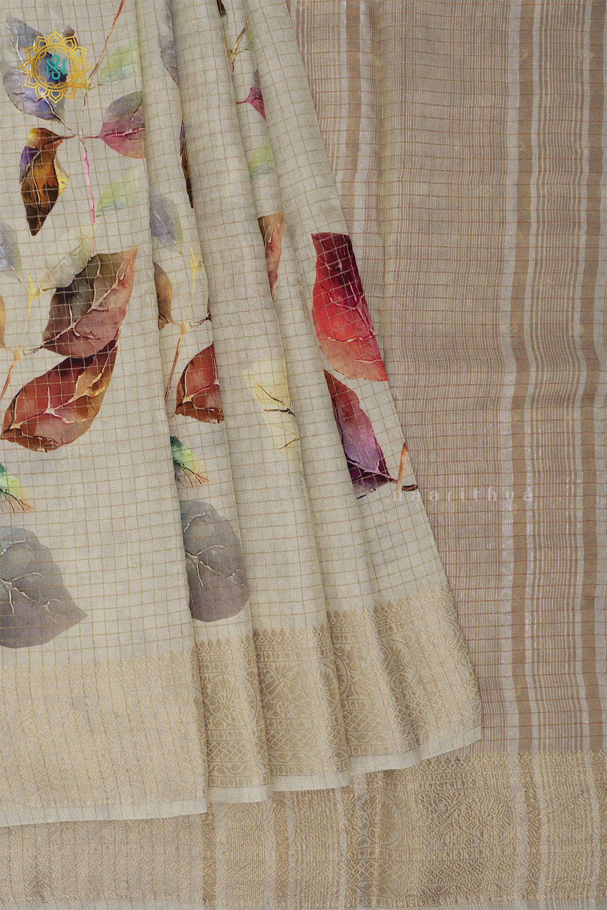 WHITE WITH MAROON - SEMI CREPE SILK