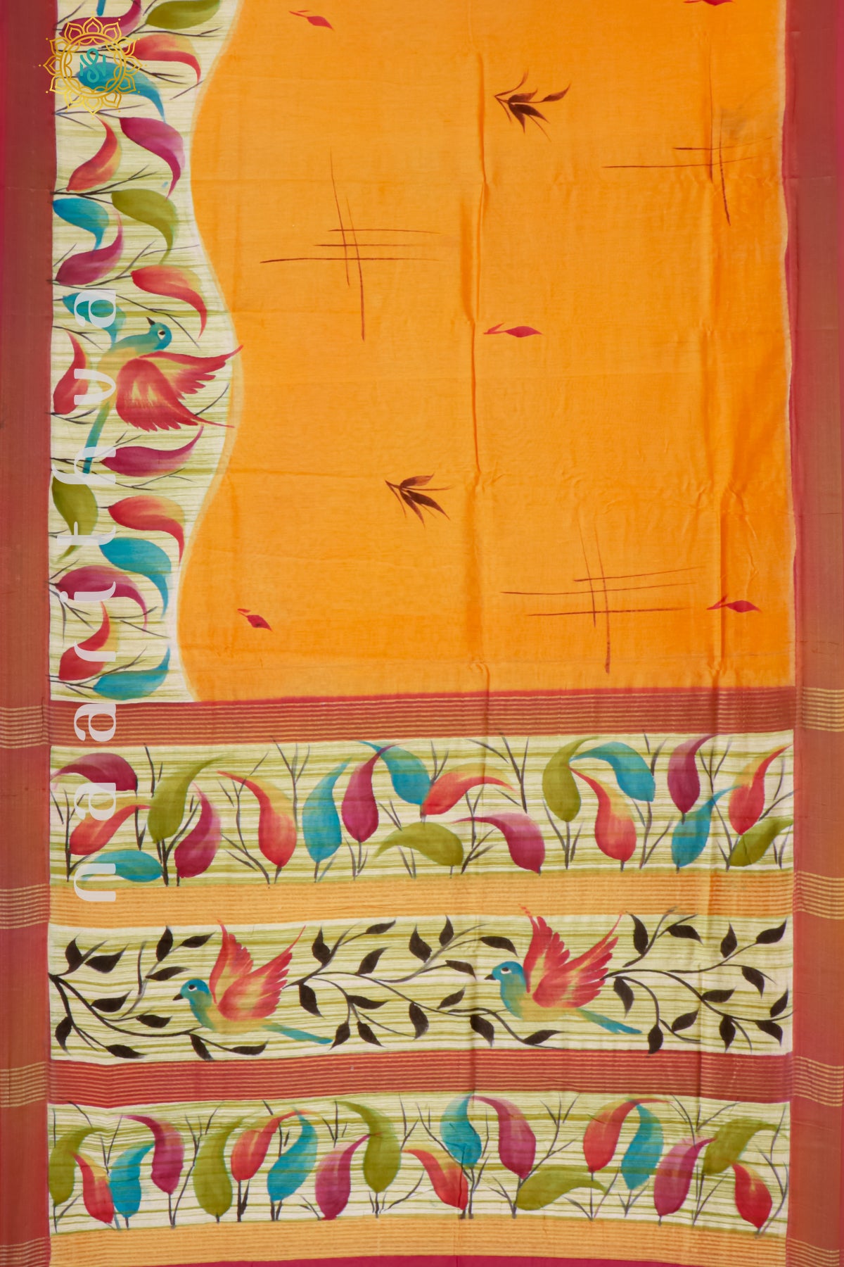 YELLOW WITH RED - CHANDERI SILK WITH HAND PAINTED