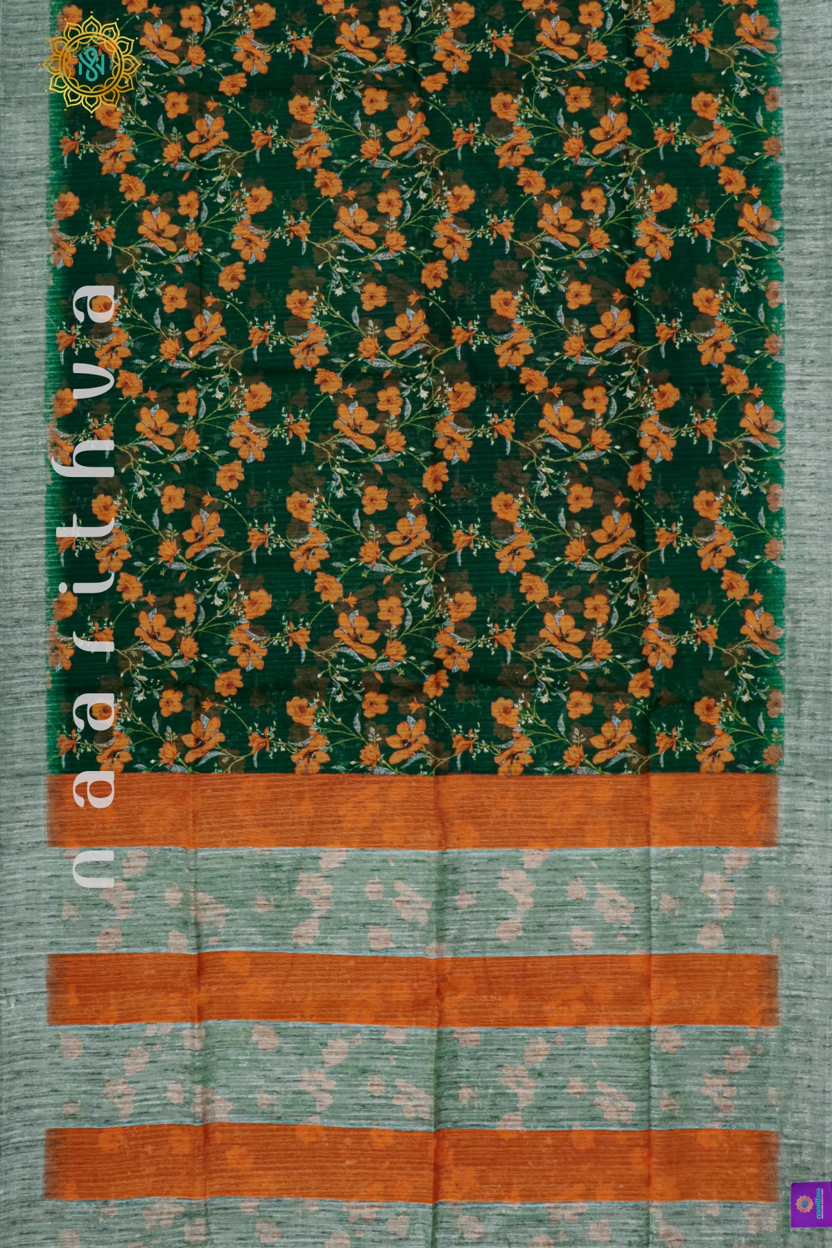 BOTTLE GREEN WITH ORANGE - JUTE COTTON