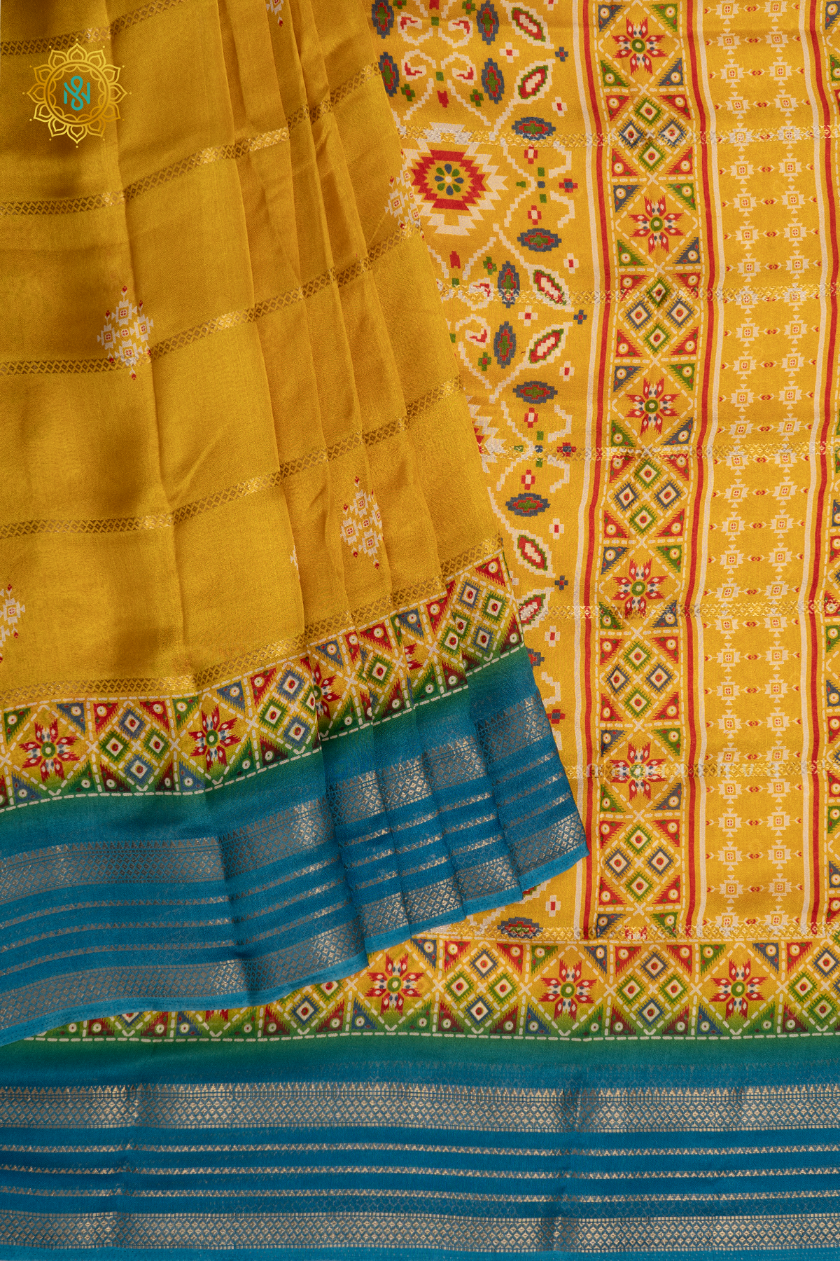 YELLOW WITH SKY BLUE - SEMI GEORGETTE