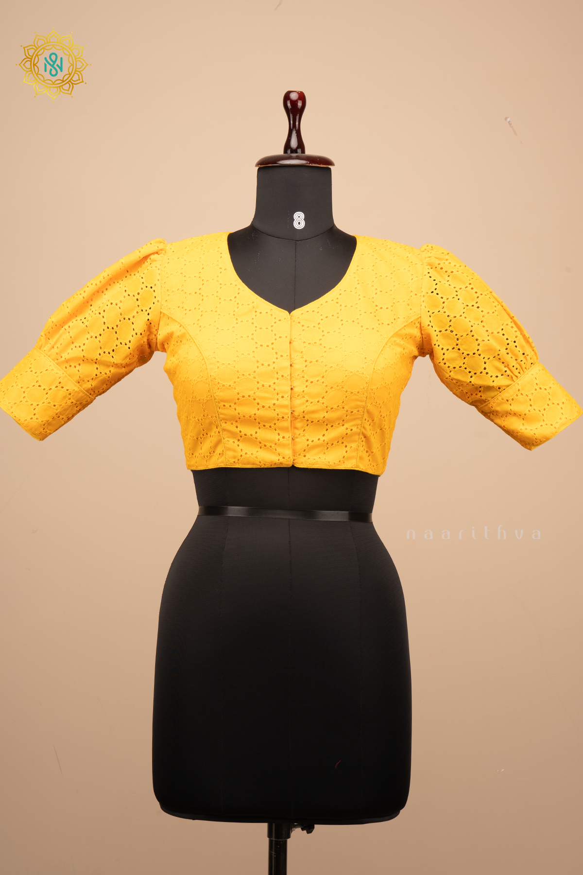 yellow - Cotton readymade blouse with hakoba work and puff sleeves