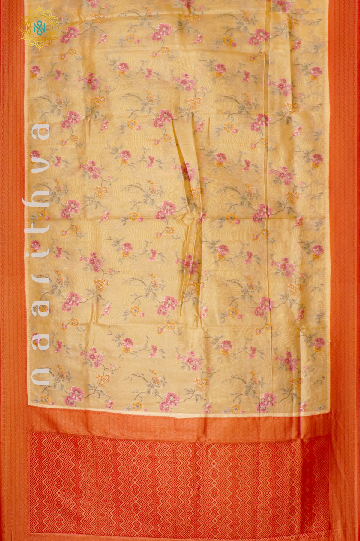 PEACH WITH RED - SEMI TISSUE SILK