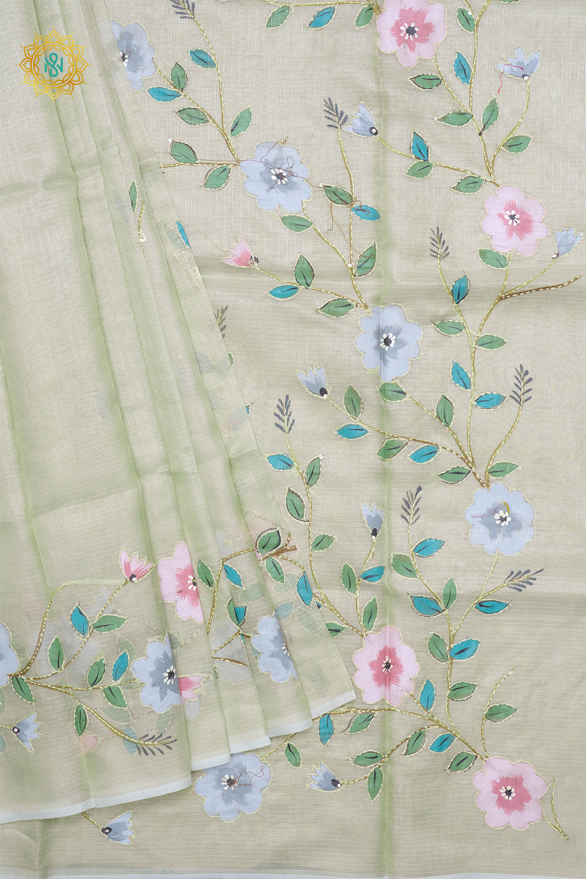 GREEN - KOTA TISSUE WITH KATHA WORK