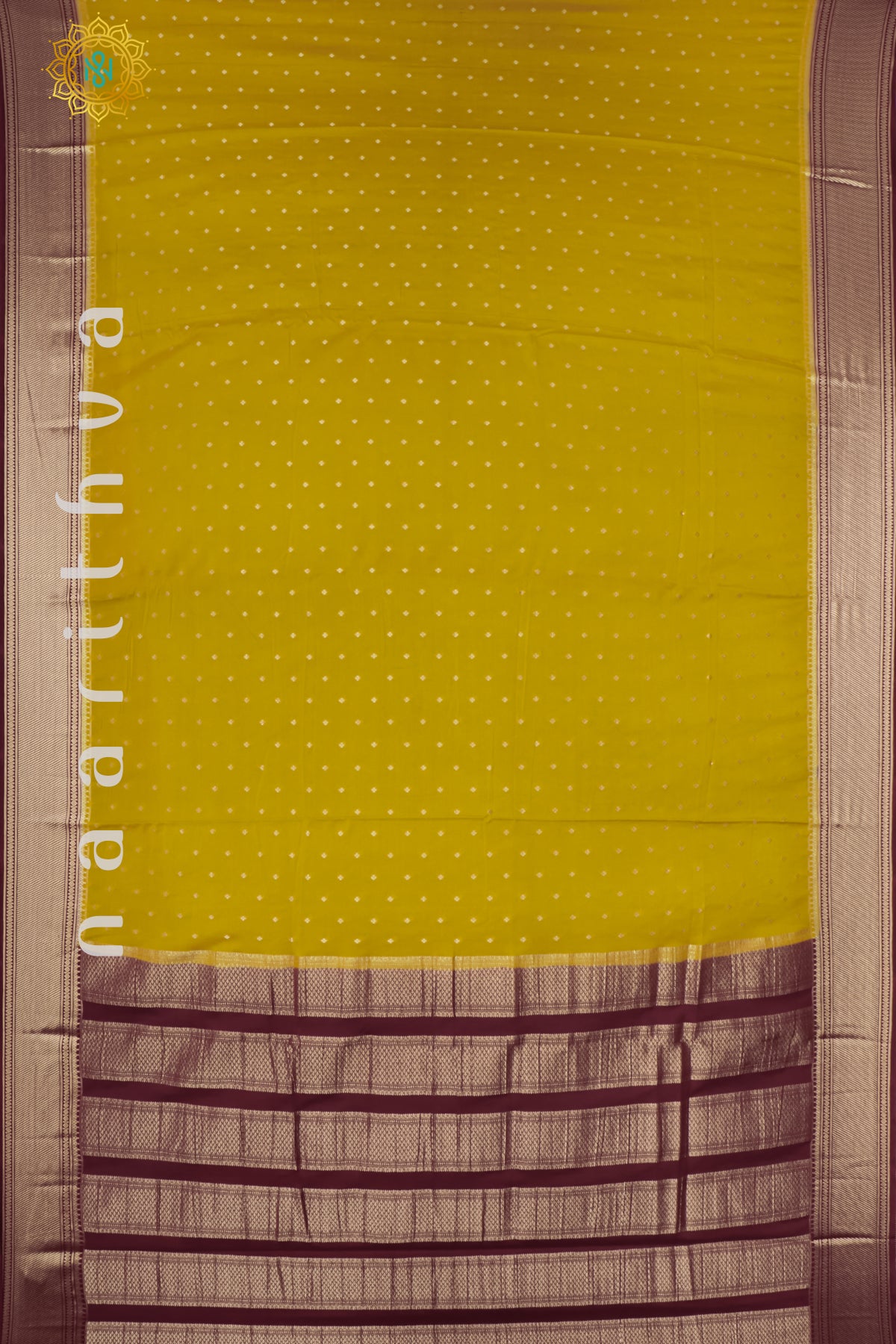 YELLOW WITH BROWN - SEMI MYSORE CREPE SILK