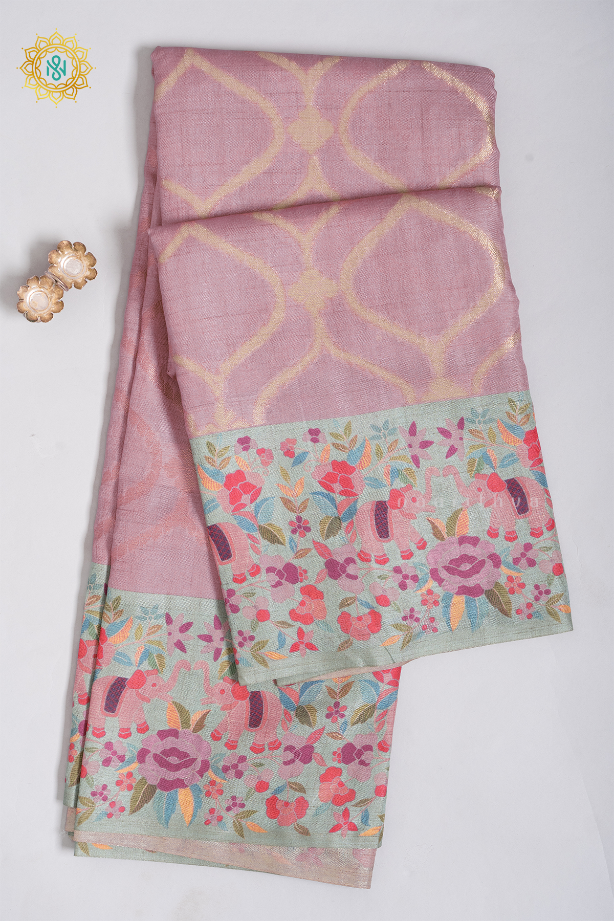 LIGHT PINK WITH AQUA GREEN - SEMI TUSSAR SILK
