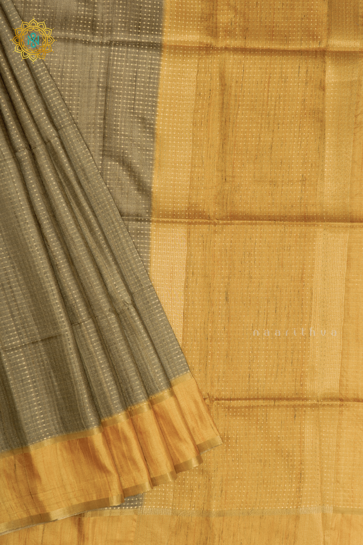 OLIVE GREEN WITH YELLOW - SEMI TUSSAR SILK