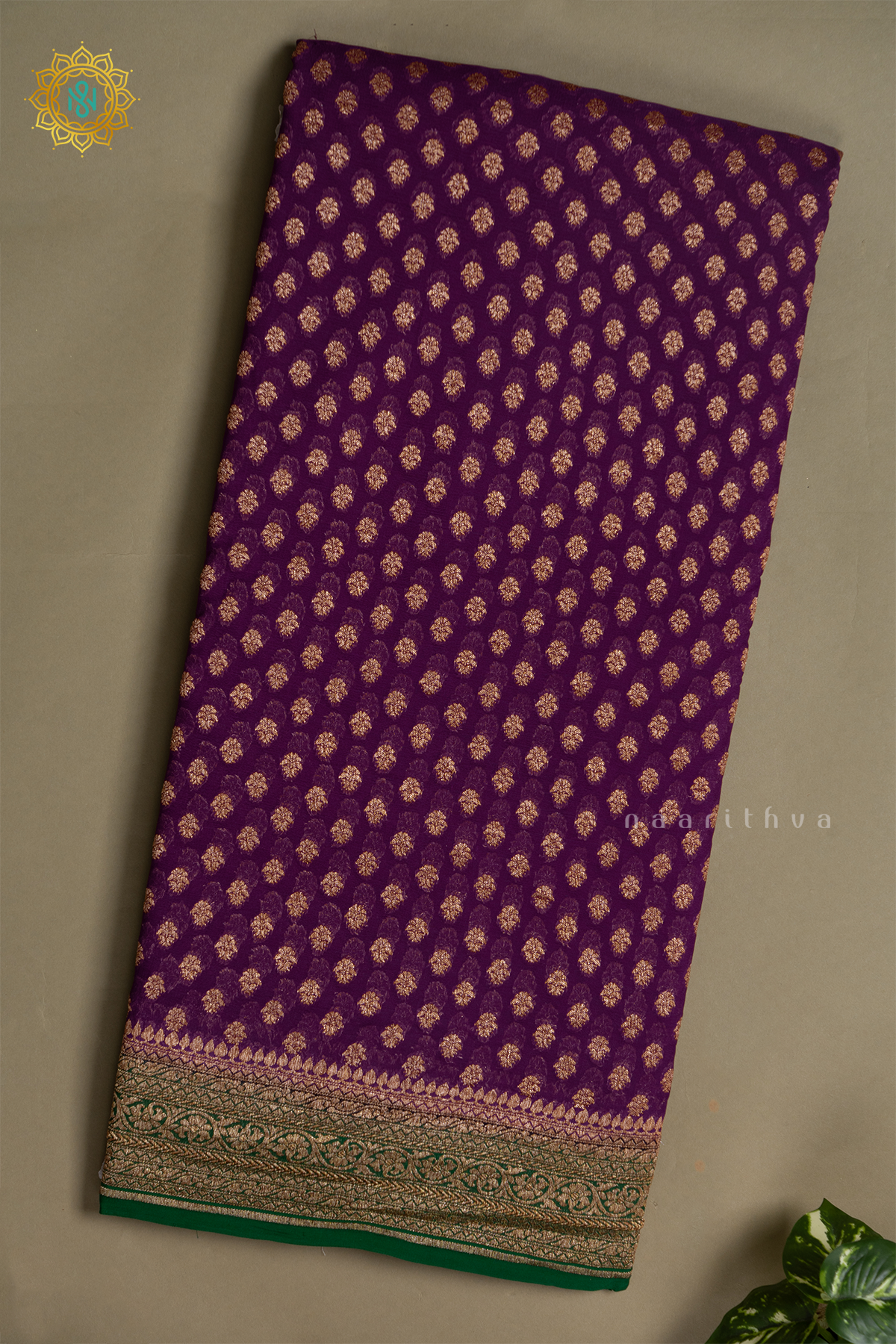 PURPLE WITH GREEN - PURE BANARASI KHADDI GEORGETTE