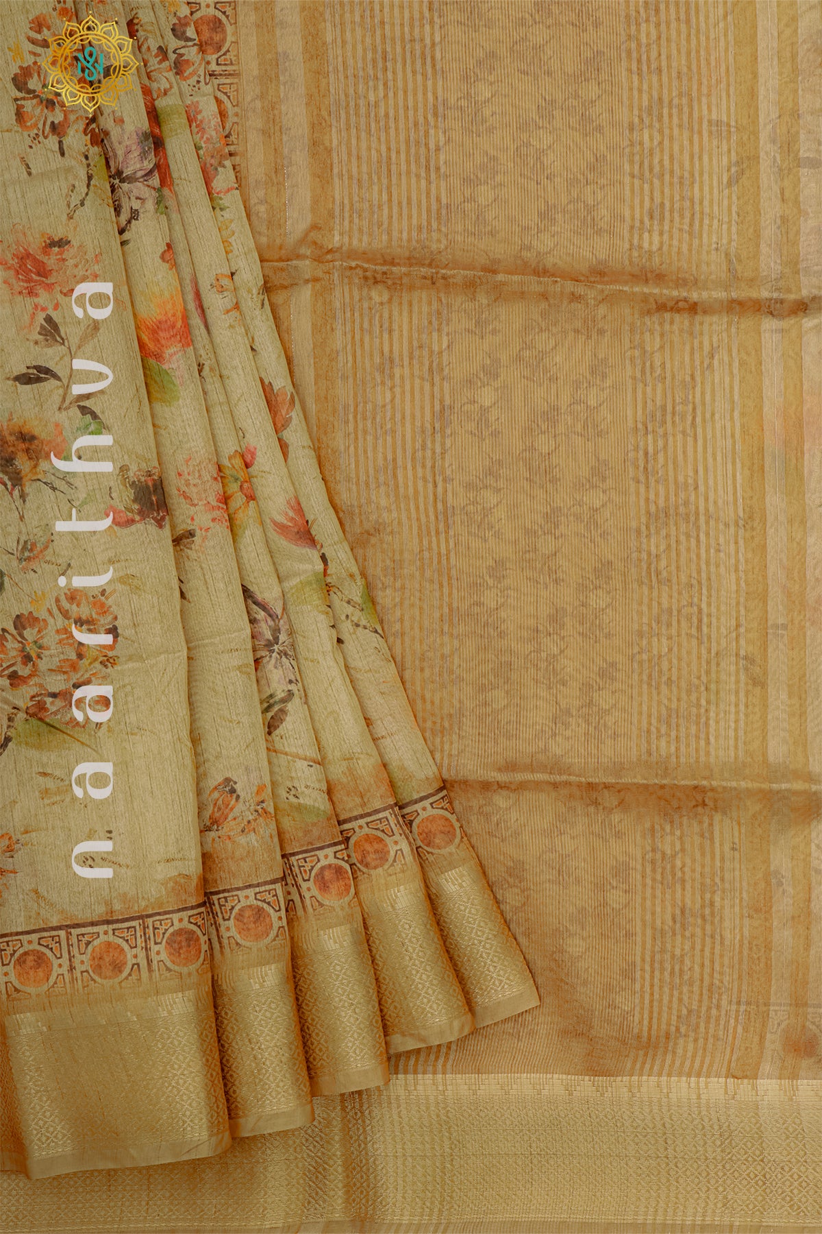 BEIGE WITH MUSTARD - SEMI TUSSAR SILK