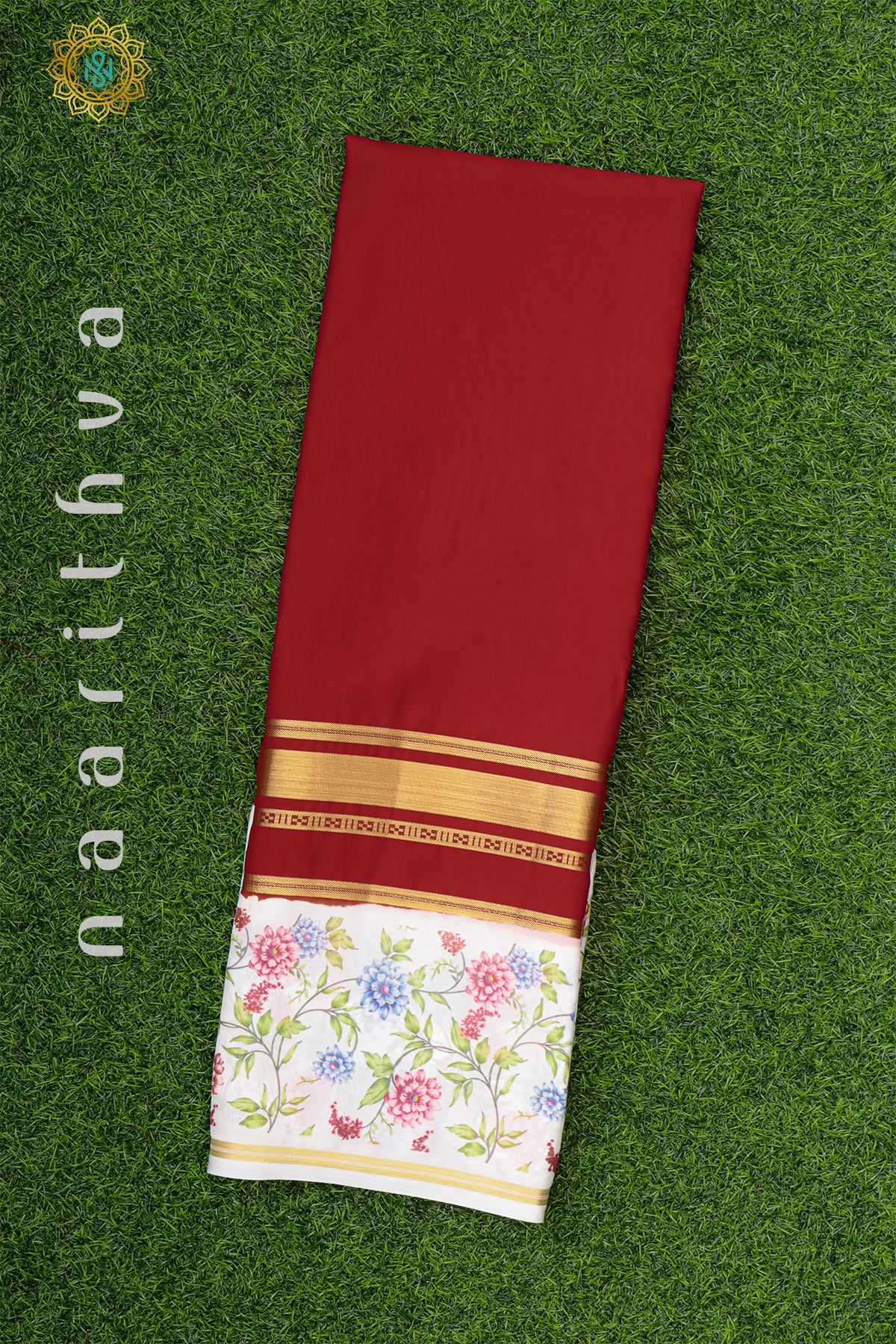 RED WITH WHITE - SEMI MYSORE SILK