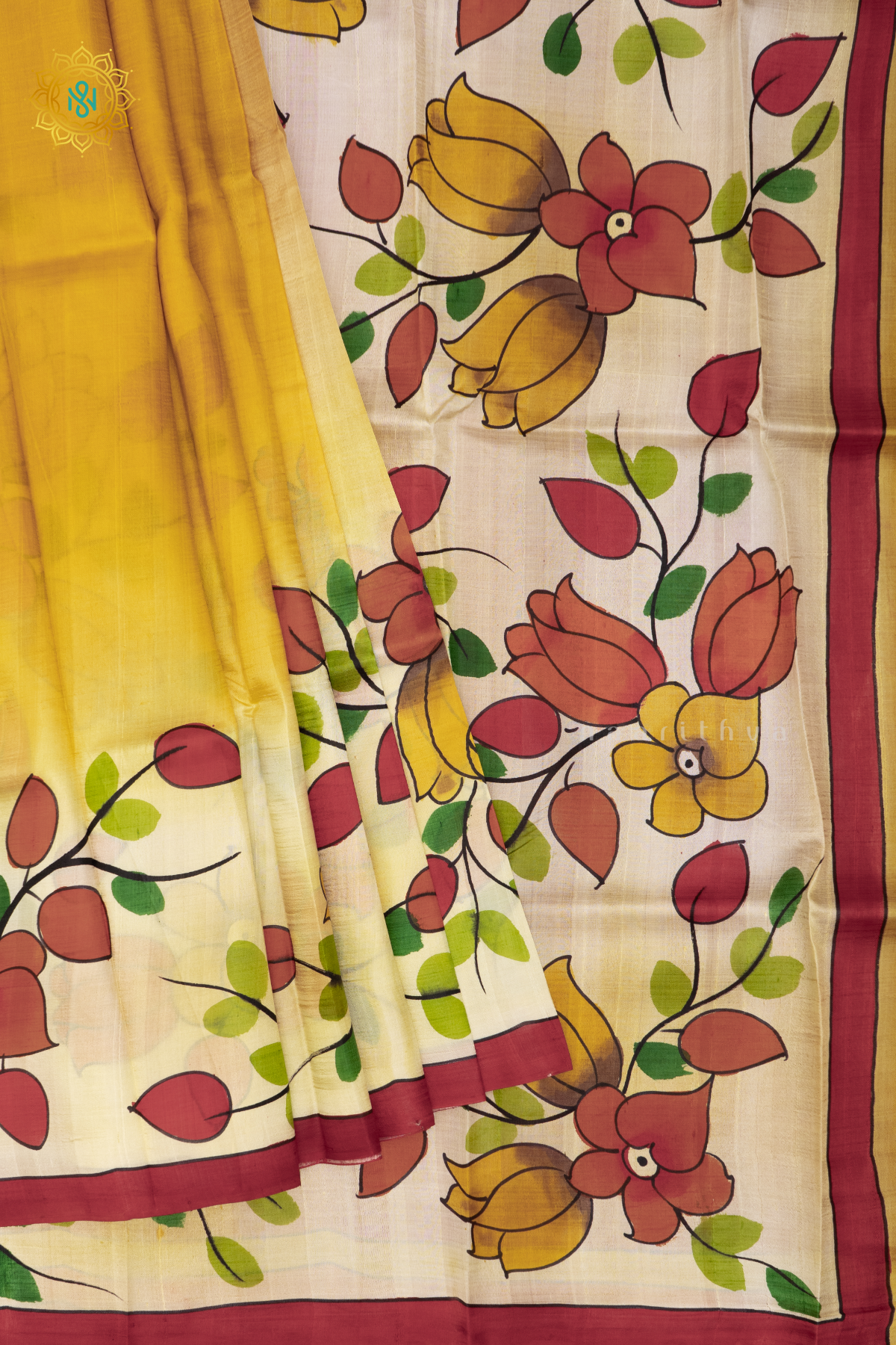 YELLOW WITH RED - PURE MULBERRY SILK