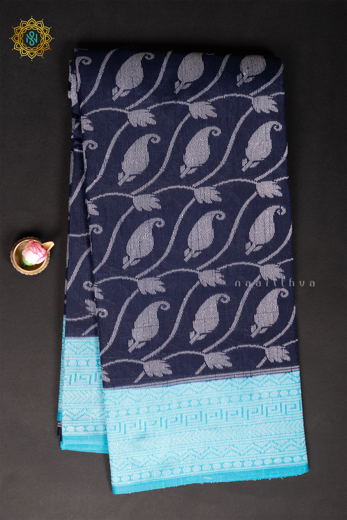 NAVY BLUE WITH SKY BLUE - JUTE COTTON