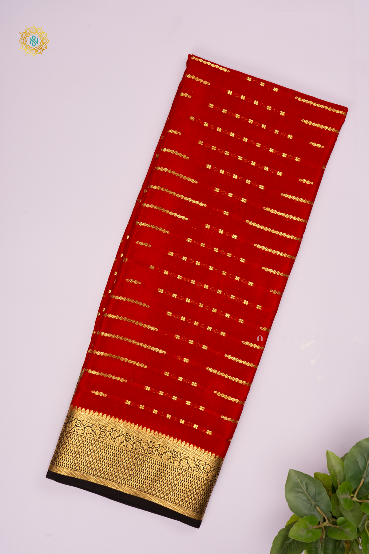 RED WITH BLACK - PURE MYSORE CREPE SILK