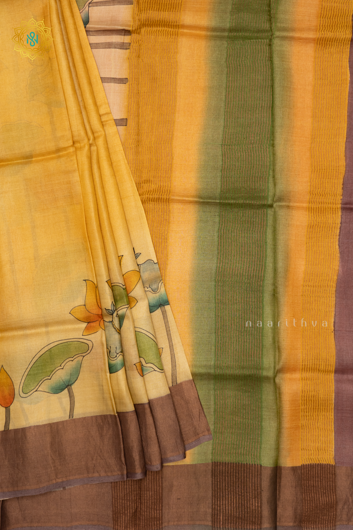 YELLOW WITH PEACH - PURE TUSSAR SILK