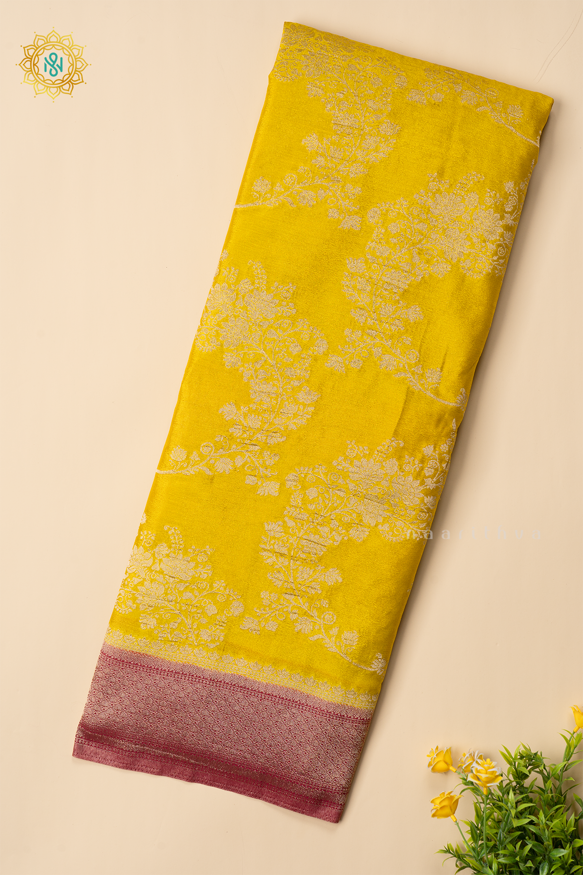 YELLOW WITH RED - SEMI CREPE GEORGETTE
