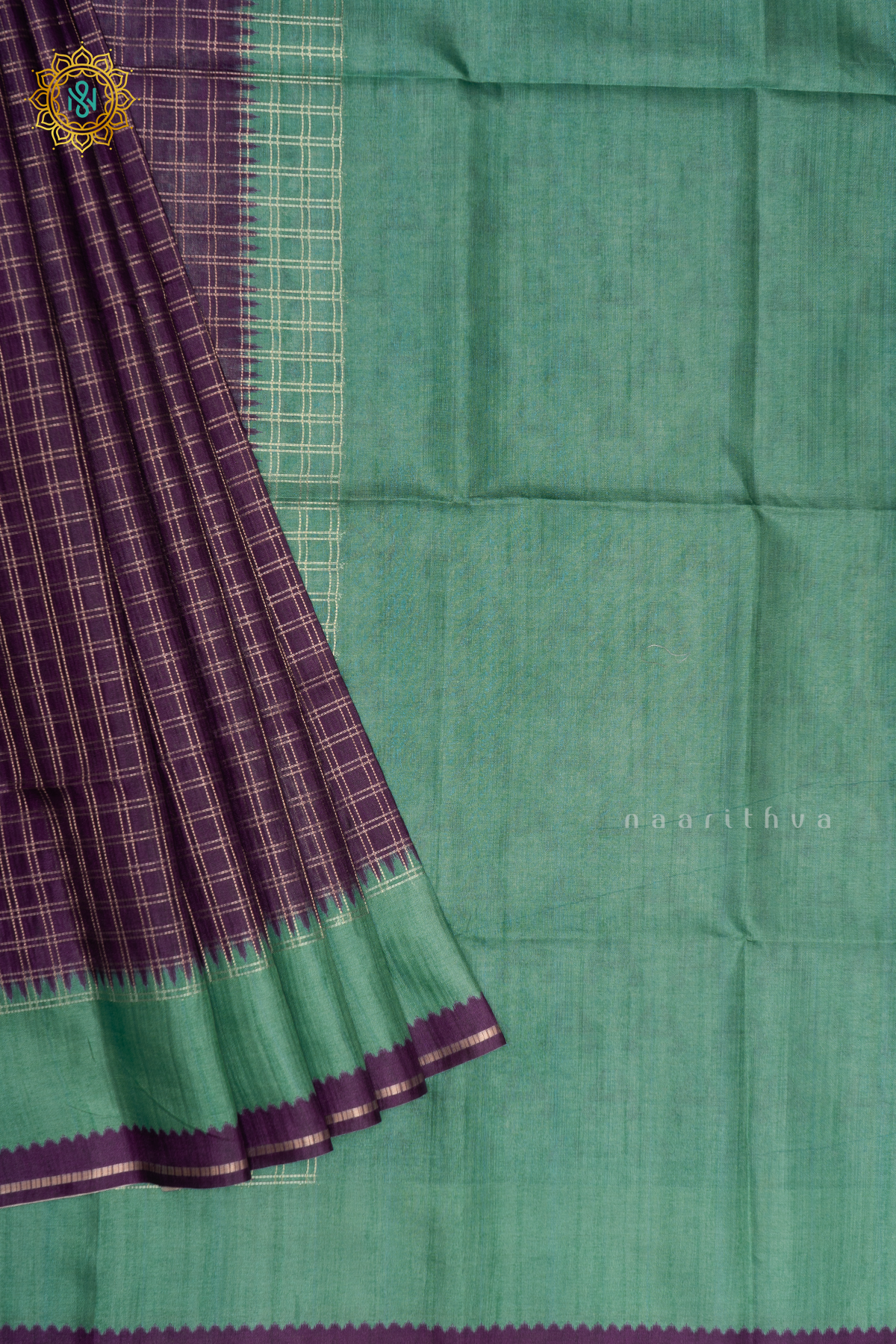 PURPLE WITH AQUA GREEN - SEMI TUSSAR SILK