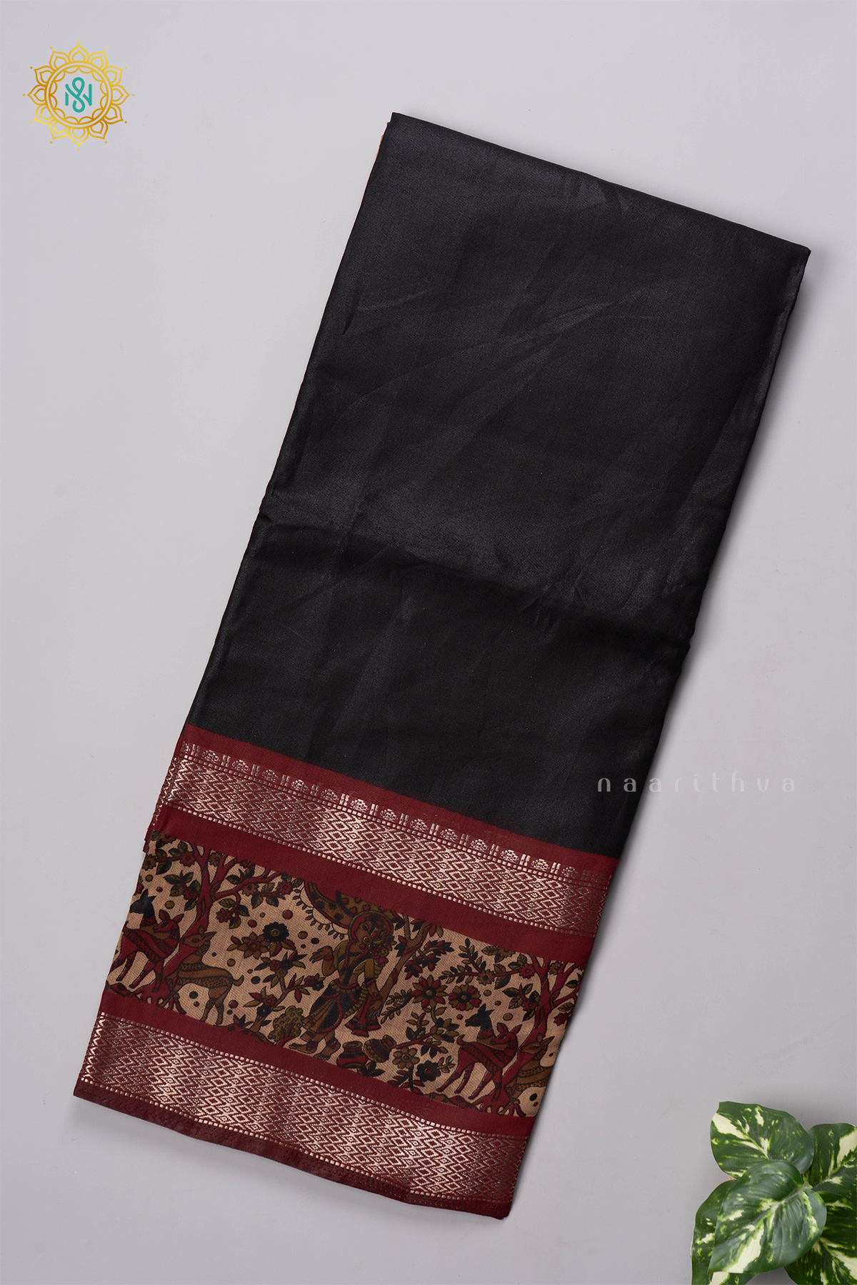 BLACK WITH MAROON - CHANDERI COTTON