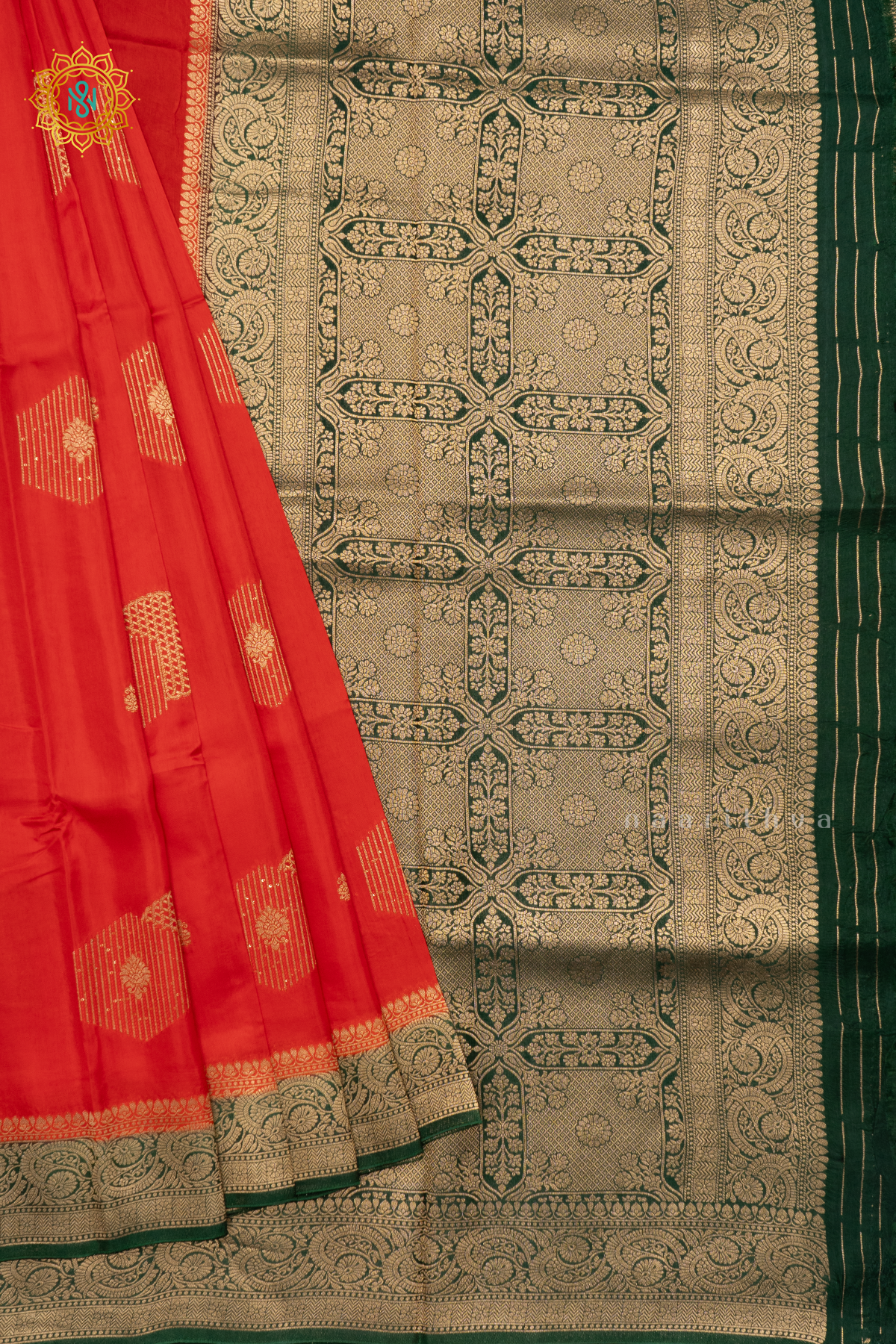 RED WITH GREEN - DOLA SILK