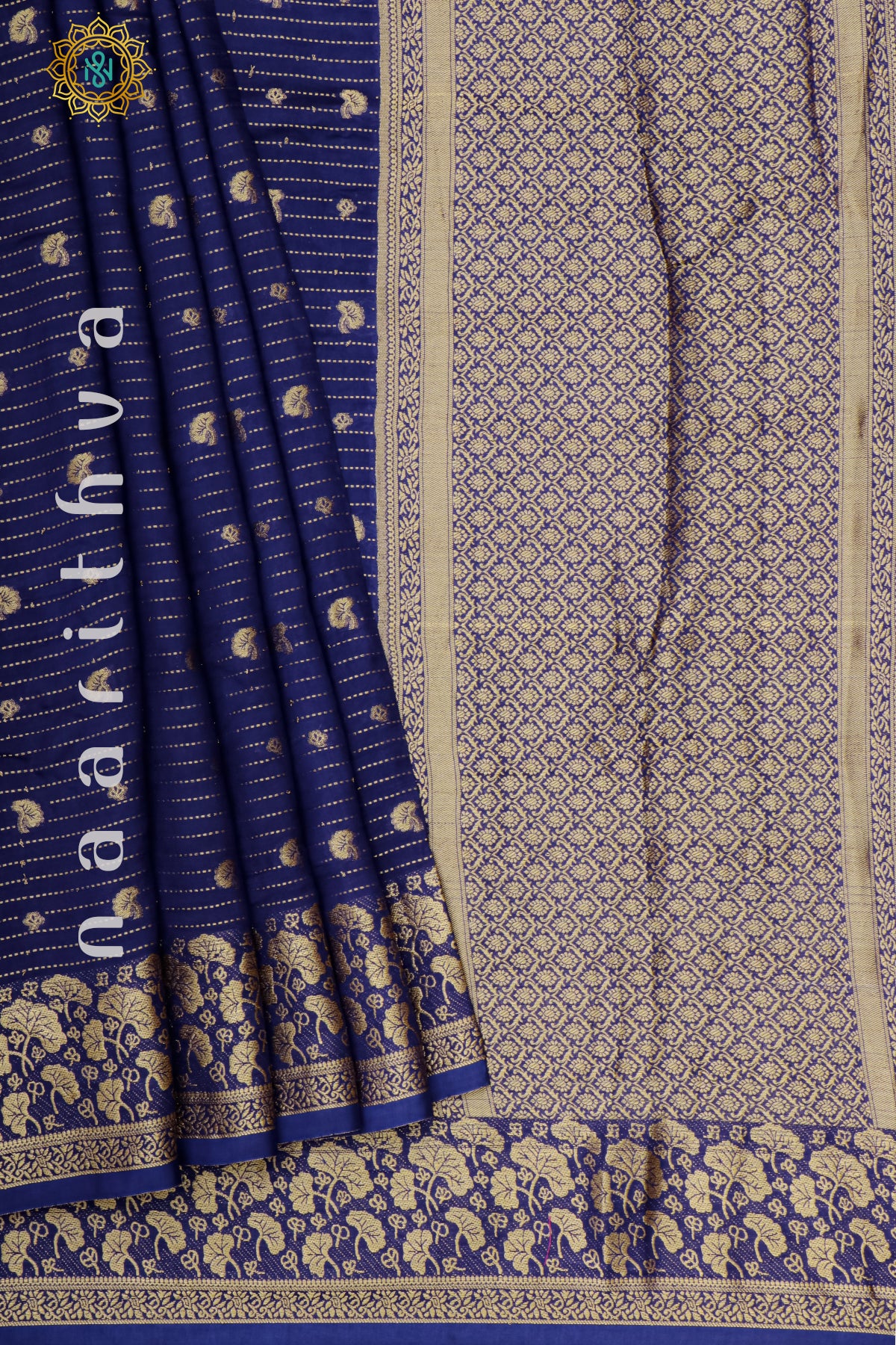 NAVY BLUE WITH AQUA GREEN - DOLA SILK