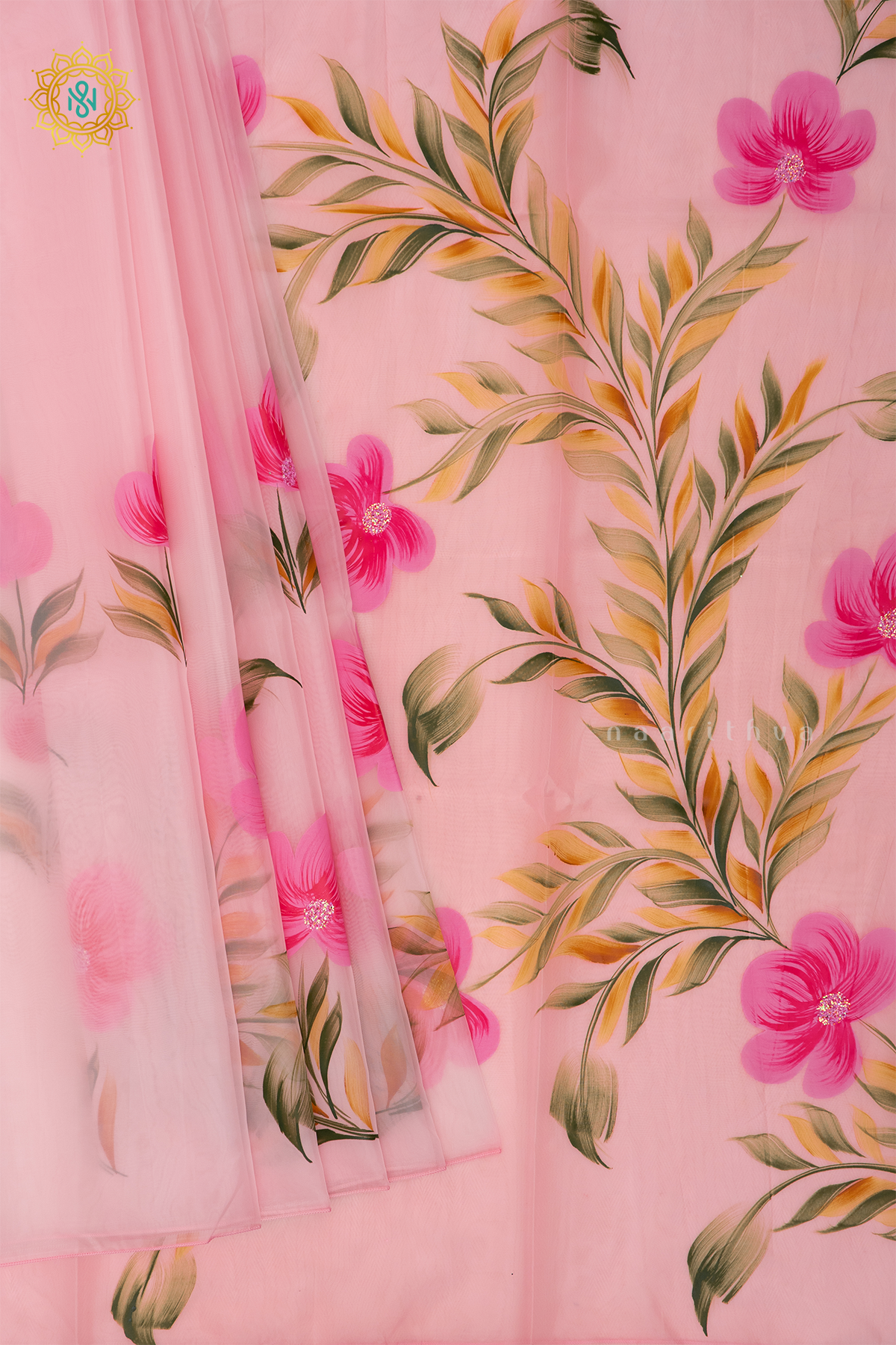PEACHISH PINK - ORGANZA HAND PAINTED