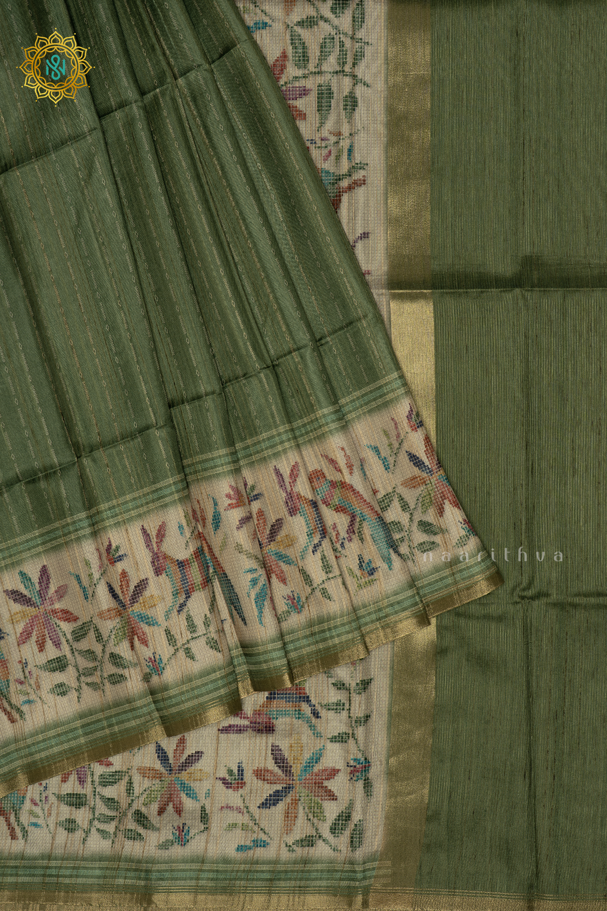 LIGHT GREEN - SEMI TUSSAR SILK SAREE ALLOVER PRINTED BODY WITH PRINTED BORDER