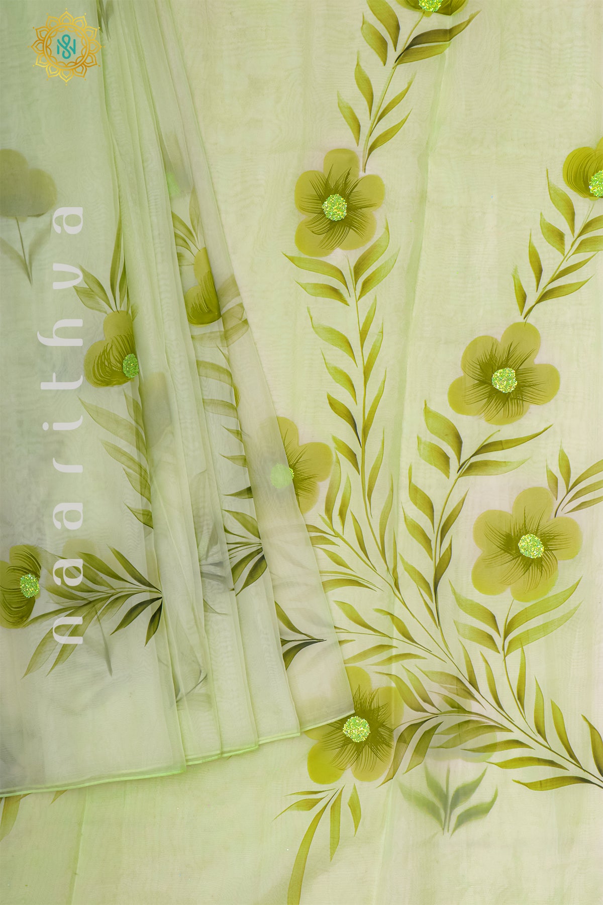 LIGHT GREEN - HAND PAINTED ORGANZA