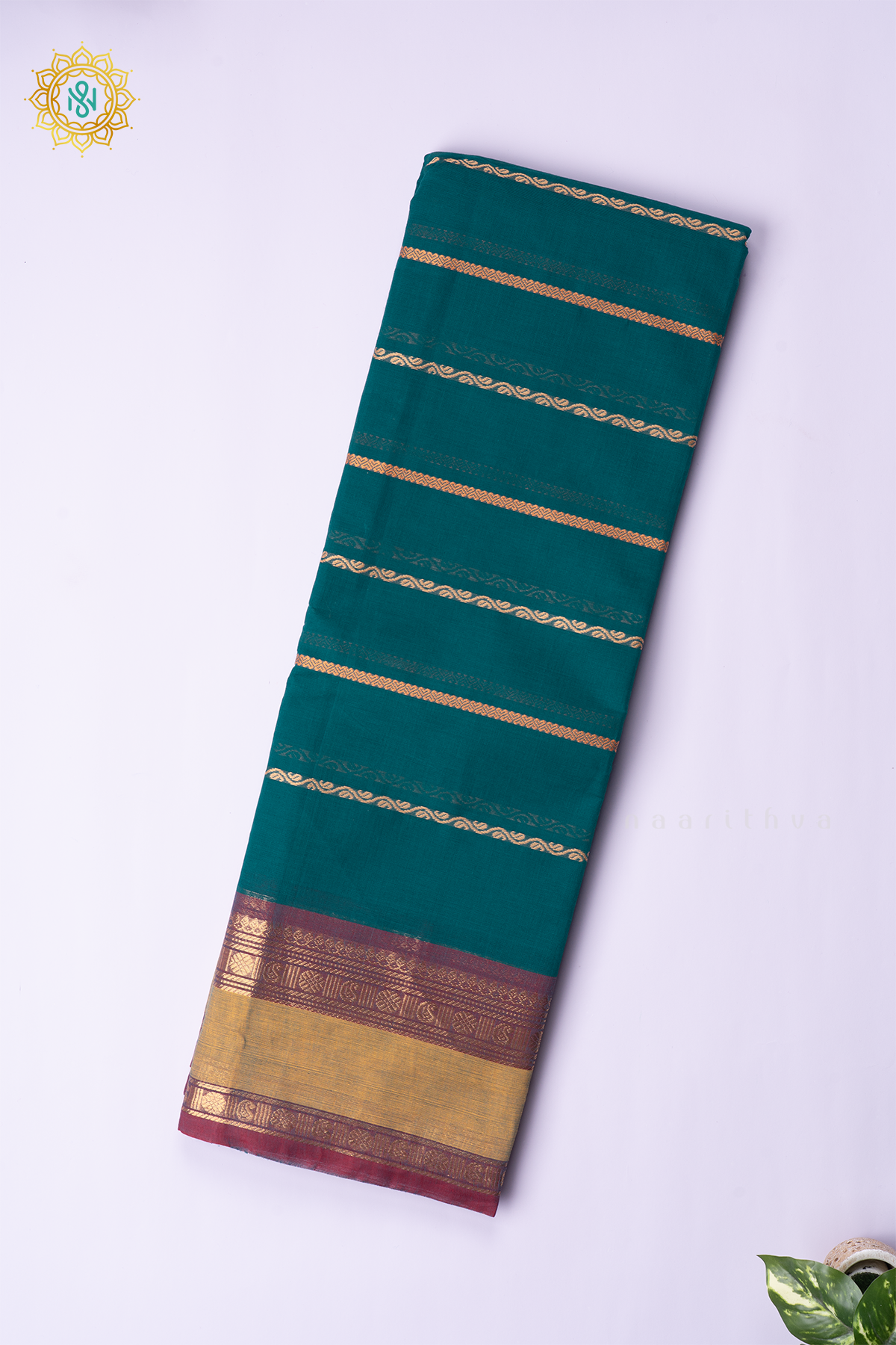 PEACOCK BLUE WITH WINE - CHETTINAD COTTON