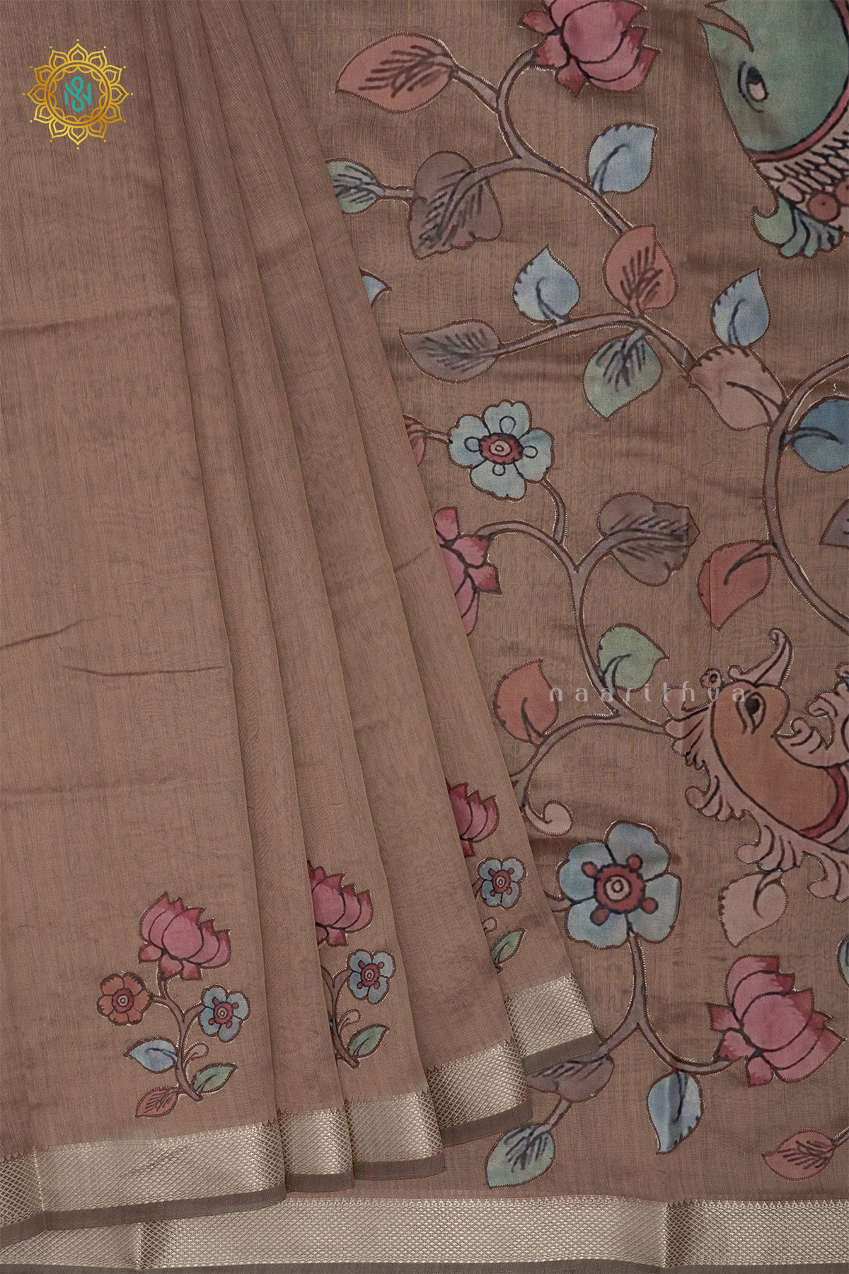 BROWN - SEMI TISSUE WITH APPLIQUE WORK